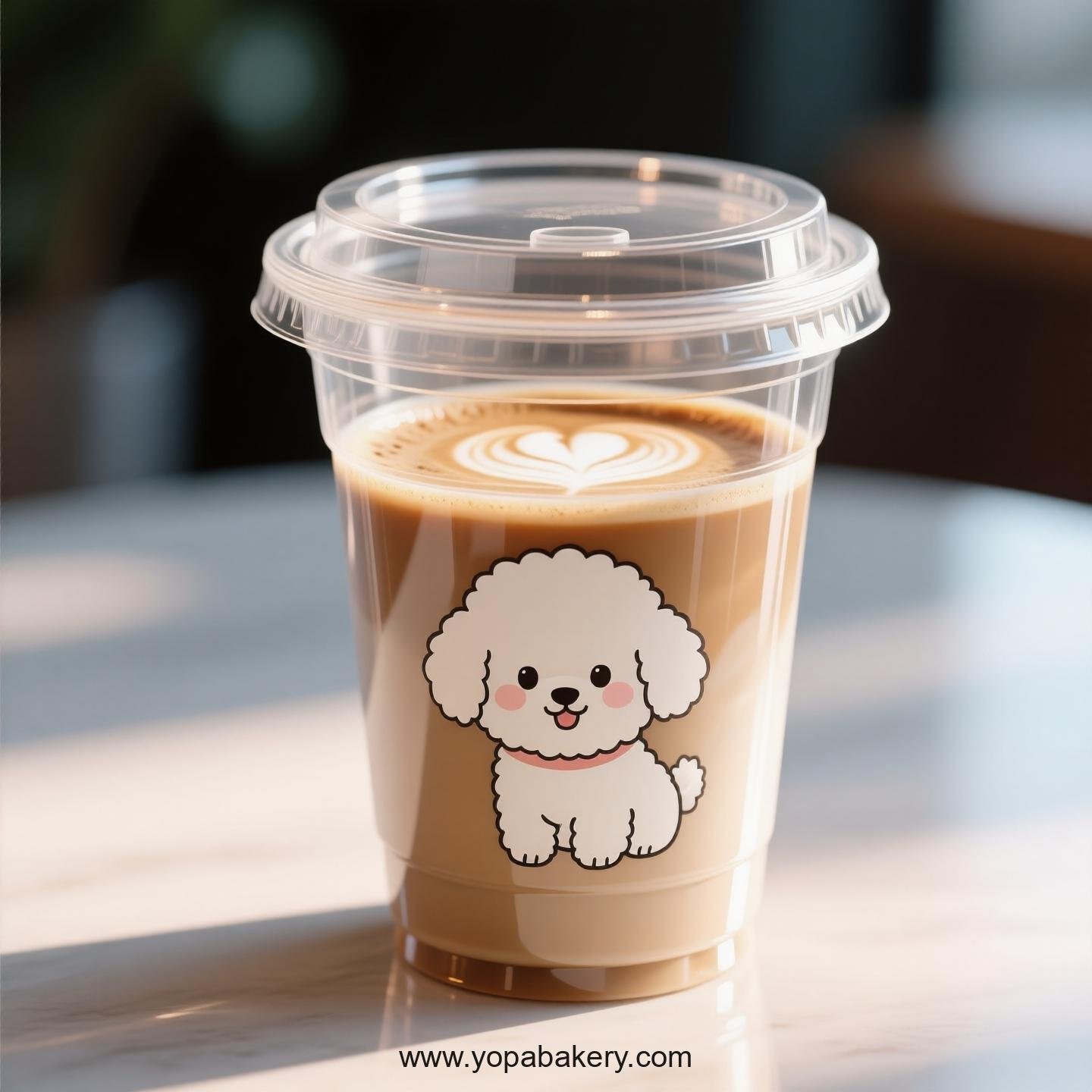 Bichon Frise Dog Themed Clear Plastic Cups - Disposable PP & PET Coffee Cups with Lids