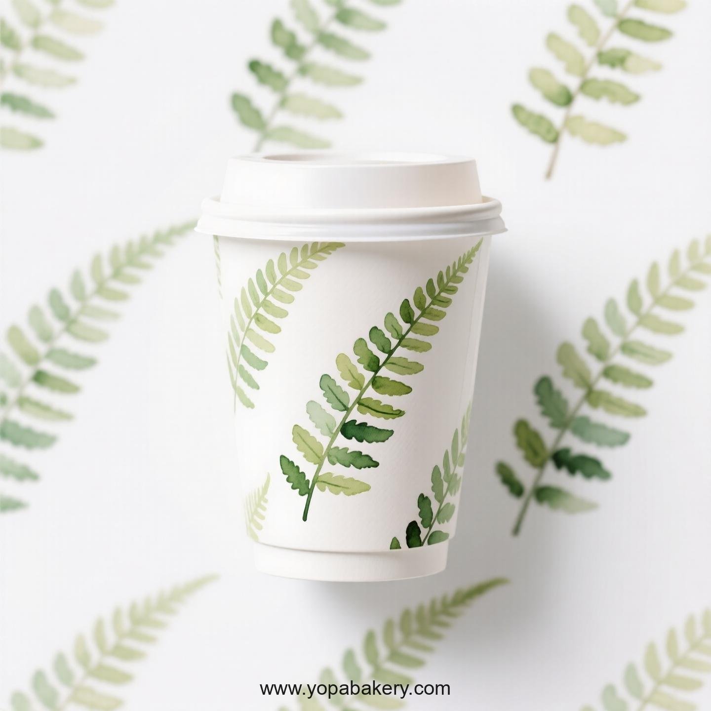 Disposable Boston Fern Themed Coffee Paper Cups Factory: 4-24 oz Custom Logo & Door to Door