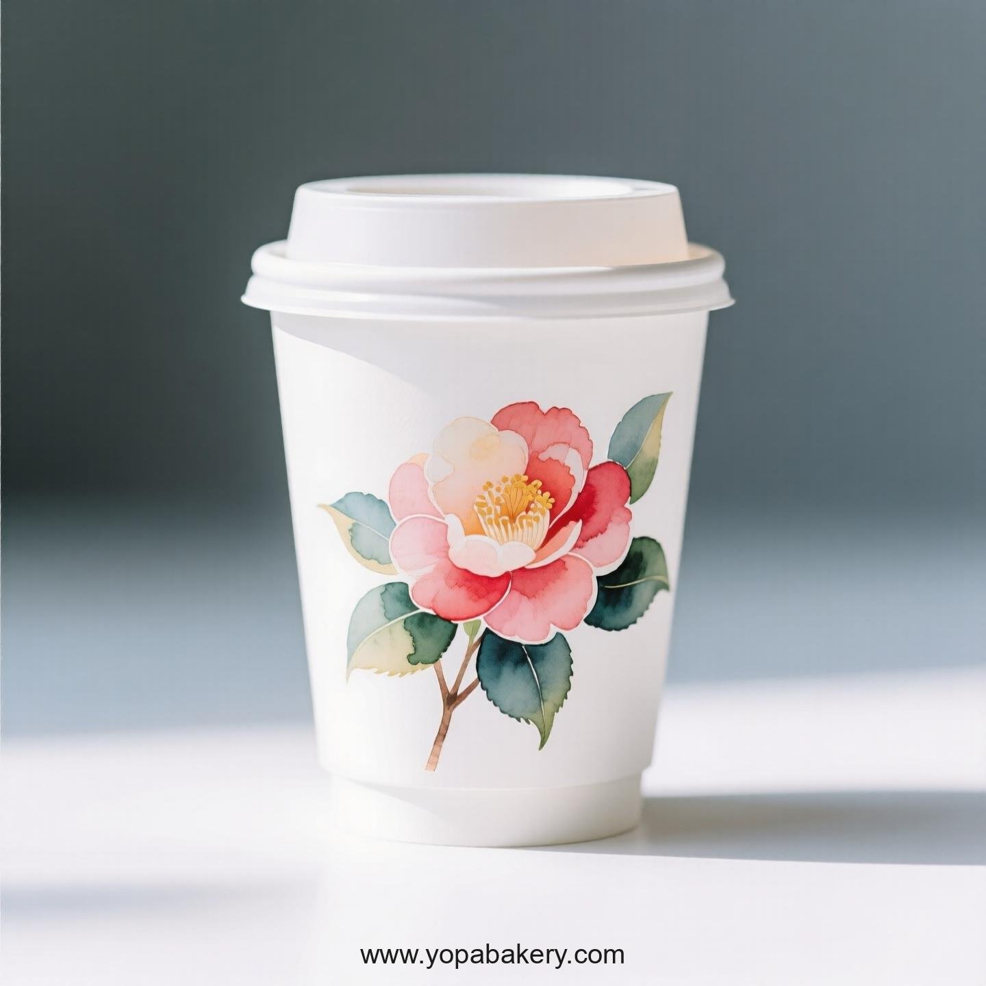 Camellia Design Coffee Paper Cups Factory: 4-24 oz Custom Logo
