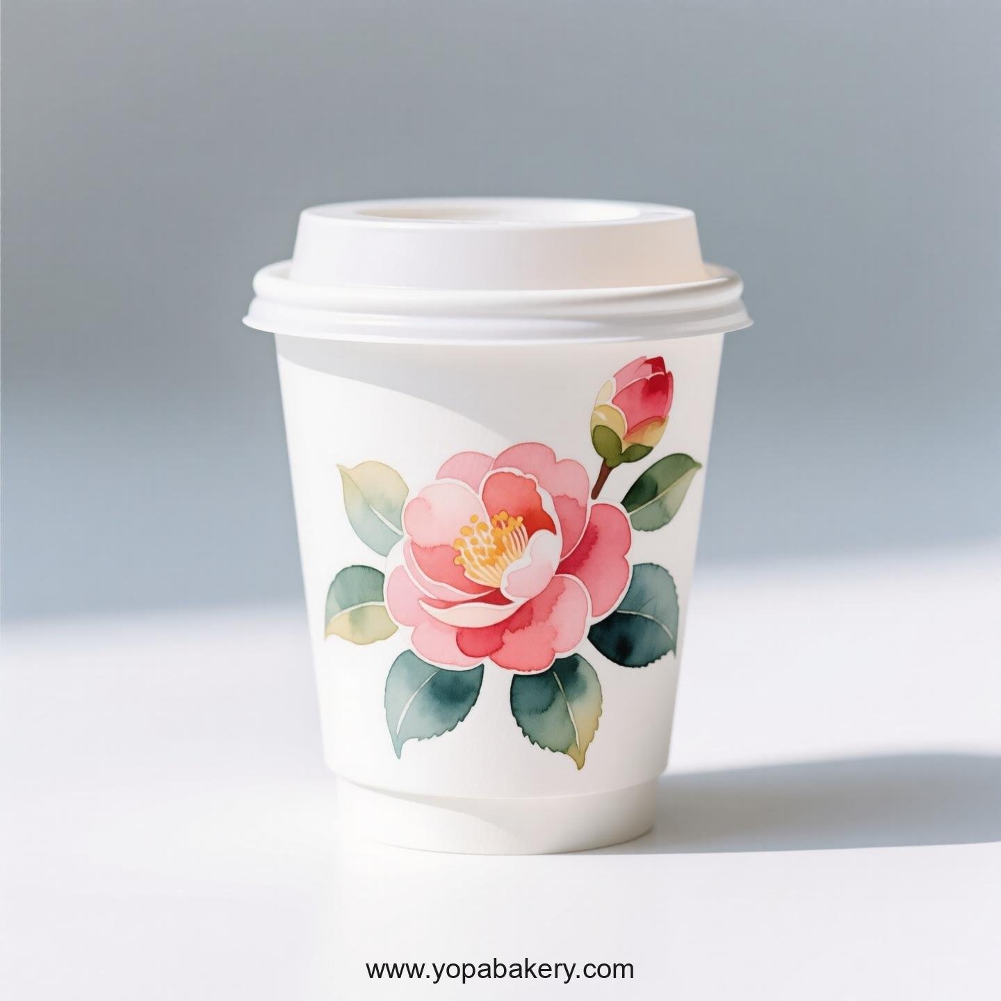Camellia Design Coffee Paper Cups Factory: 4-24 oz Custom Logo