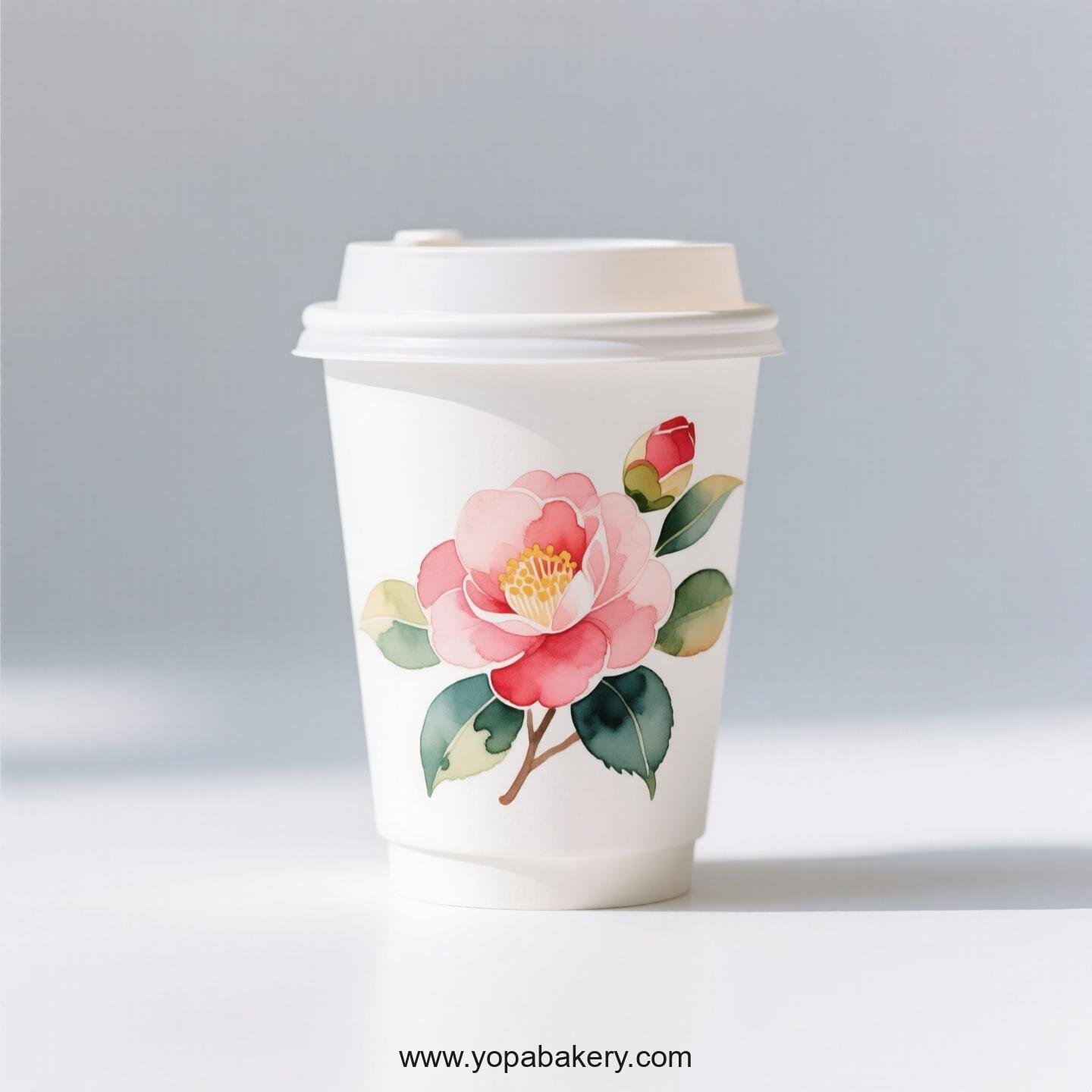 Camellia Design Coffee Paper Cups Factory: 4-24 oz Custom Logo