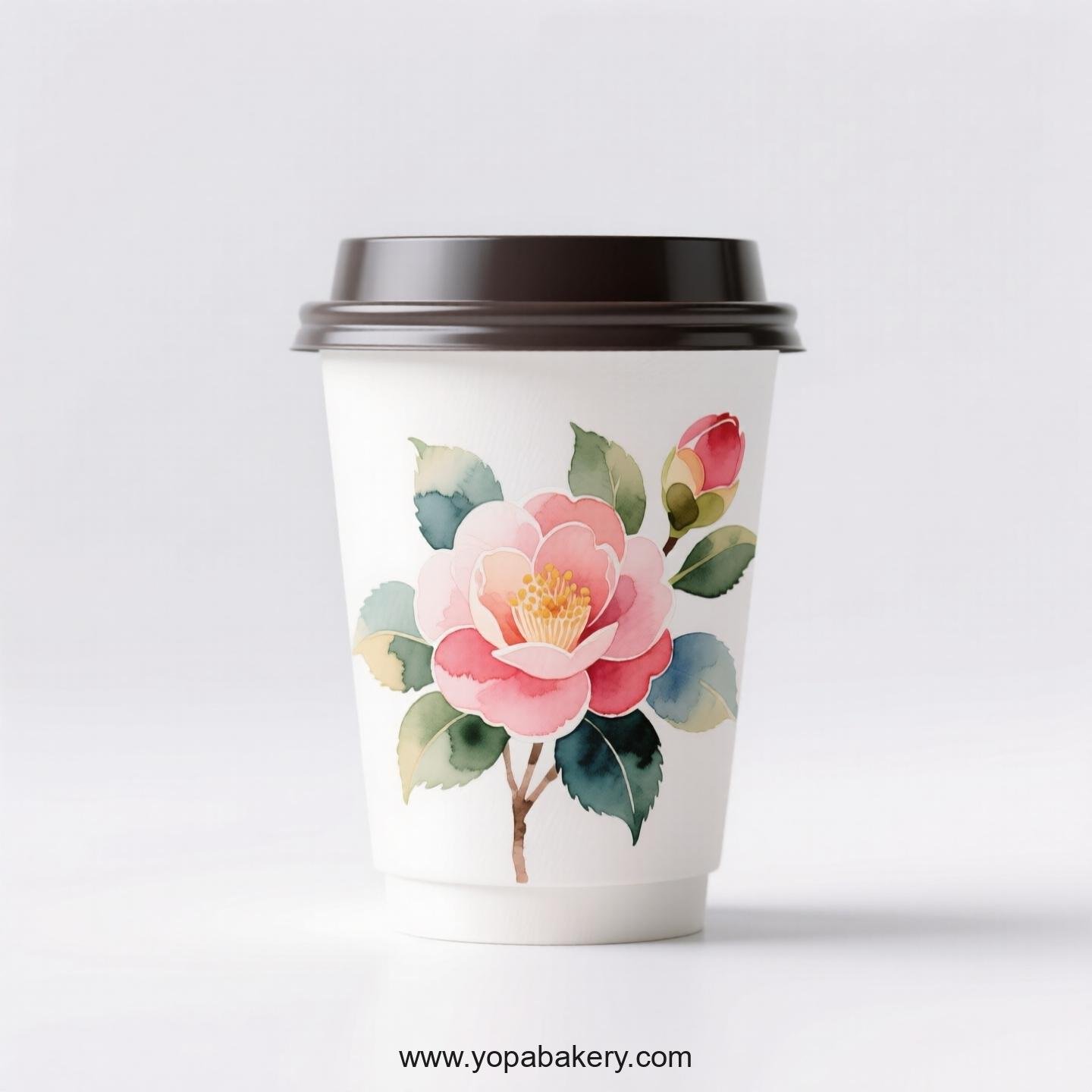 Camellia Design Coffee Paper Cups Factory: 4-24 oz Custom Logo