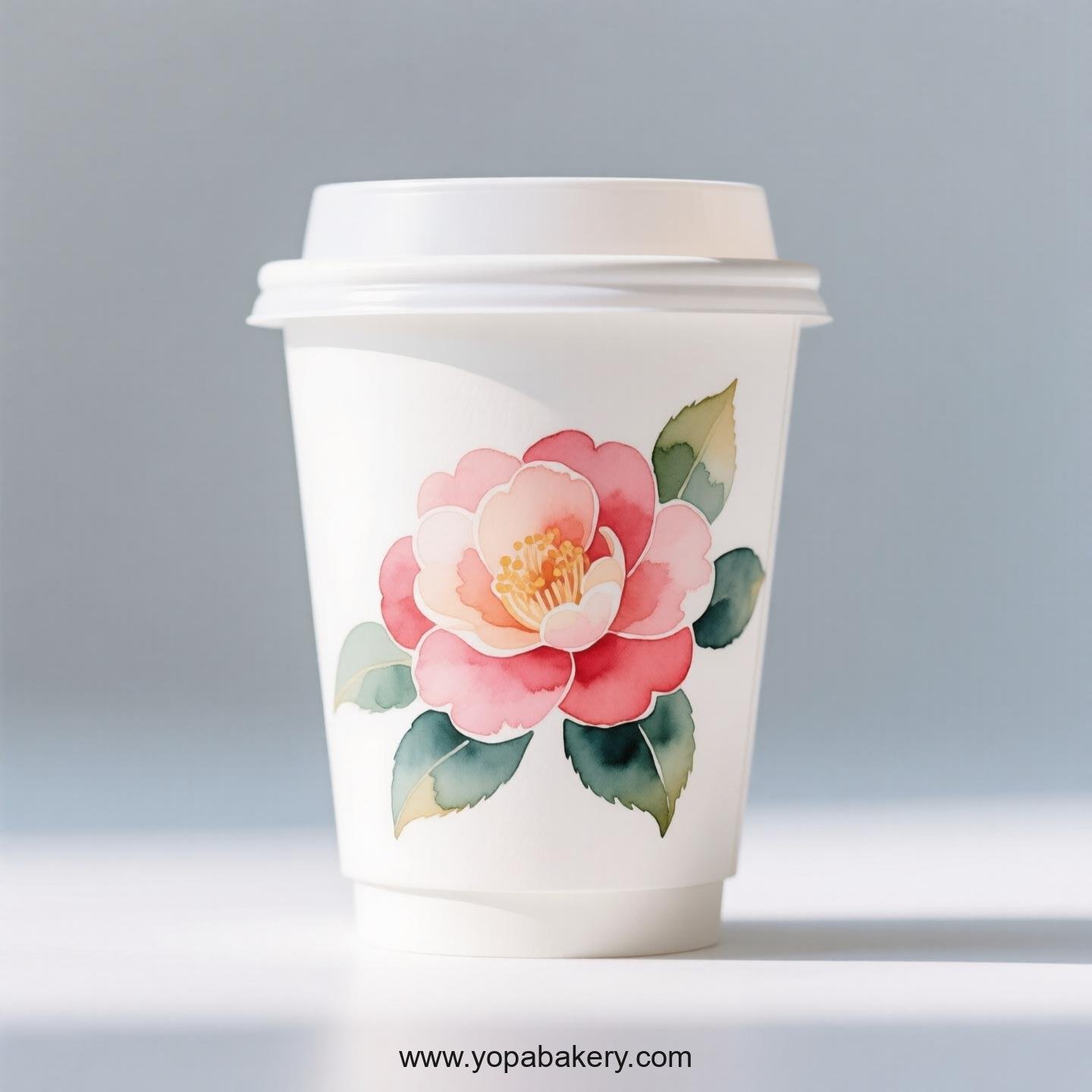 Camellia Design Coffee Paper Cups Factory: 4-24 oz Custom Logo