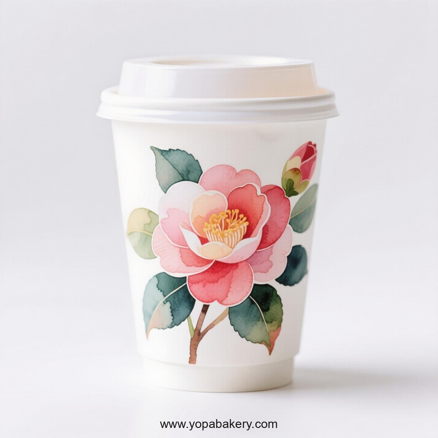 Camellia Design Coffee Paper Cups Factory: 4-24 oz Custom Logo