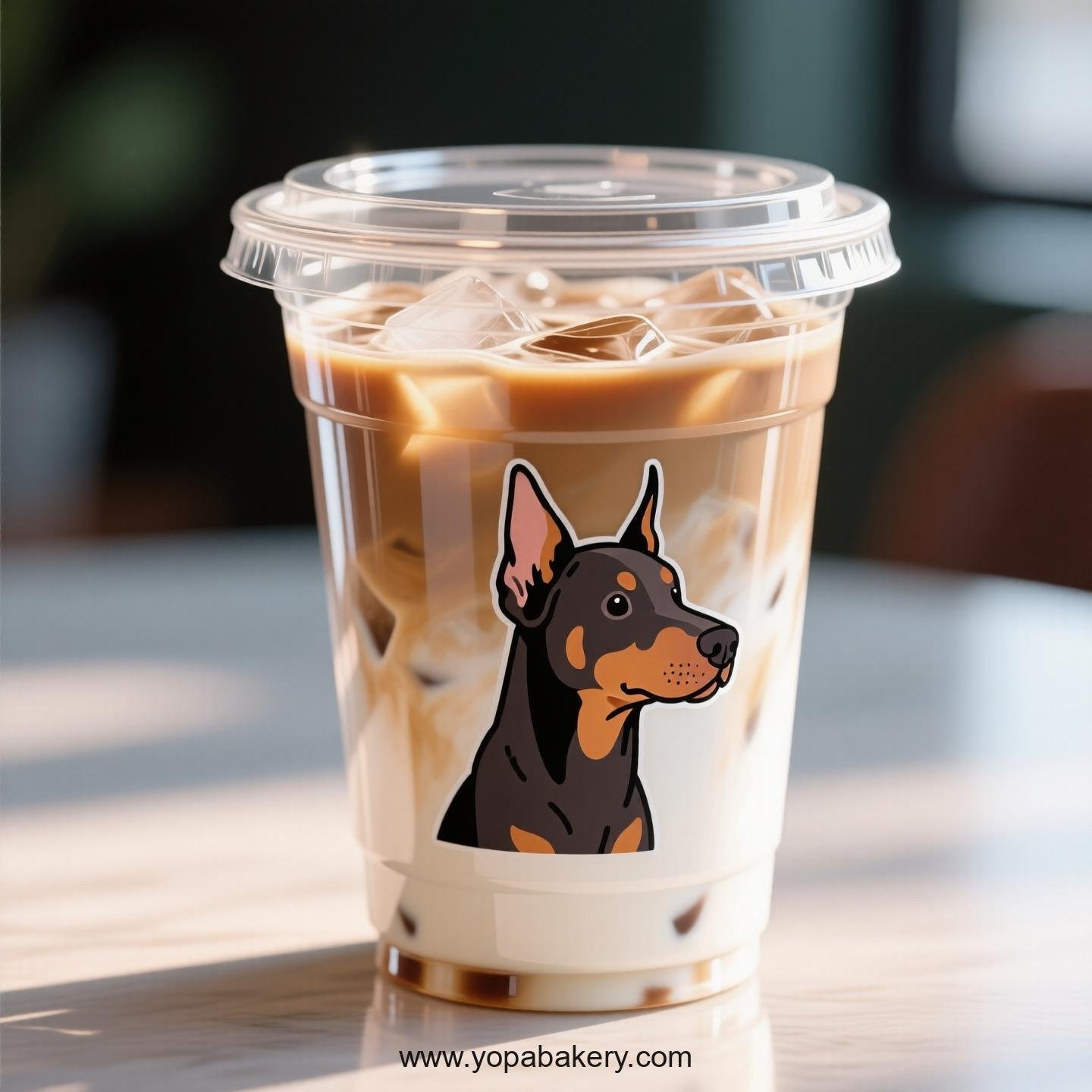 Doberman Pinscher Dog Themed Clear Plastic Cups - Disposable PP & PET Coffee Cups with Lids