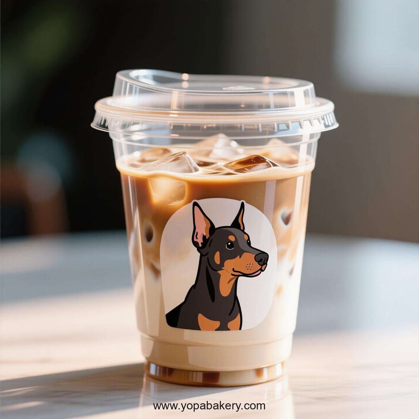 Doberman Pinscher Dog Themed Clear Plastic Cups - Disposable PP & PET Coffee Cups with Lids