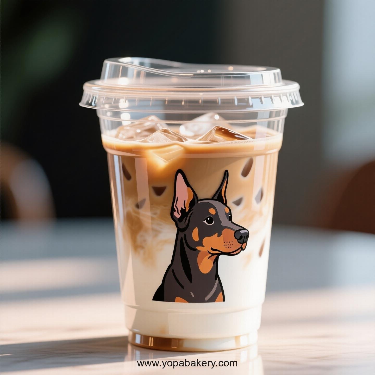 Doberman Pinscher Dog Themed Clear Plastic Cups - Disposable PP & PET Coffee Cups with Lids