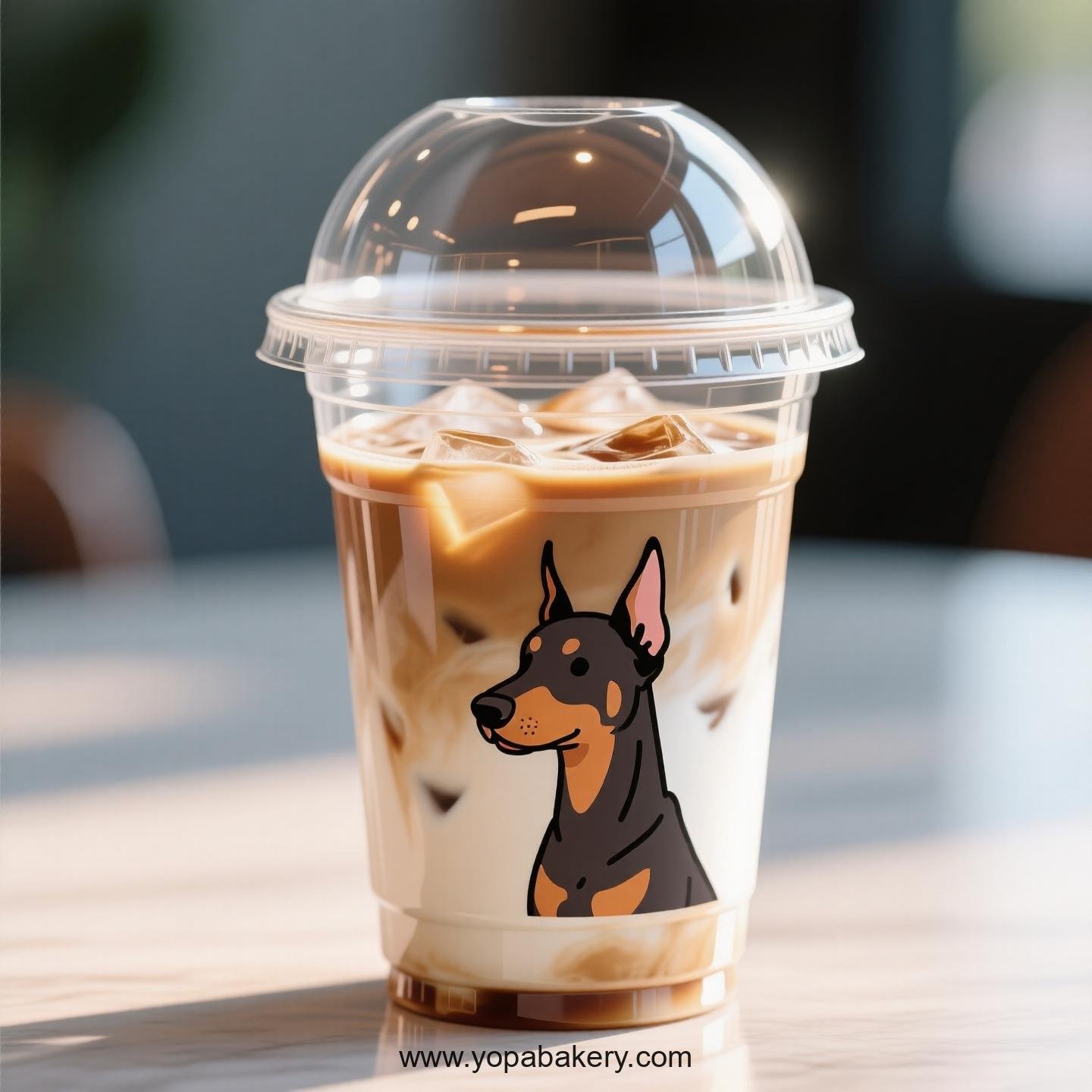 Doberman Pinscher Dog Themed Clear Plastic Cups - Disposable PP & PET Coffee Cups with Lids