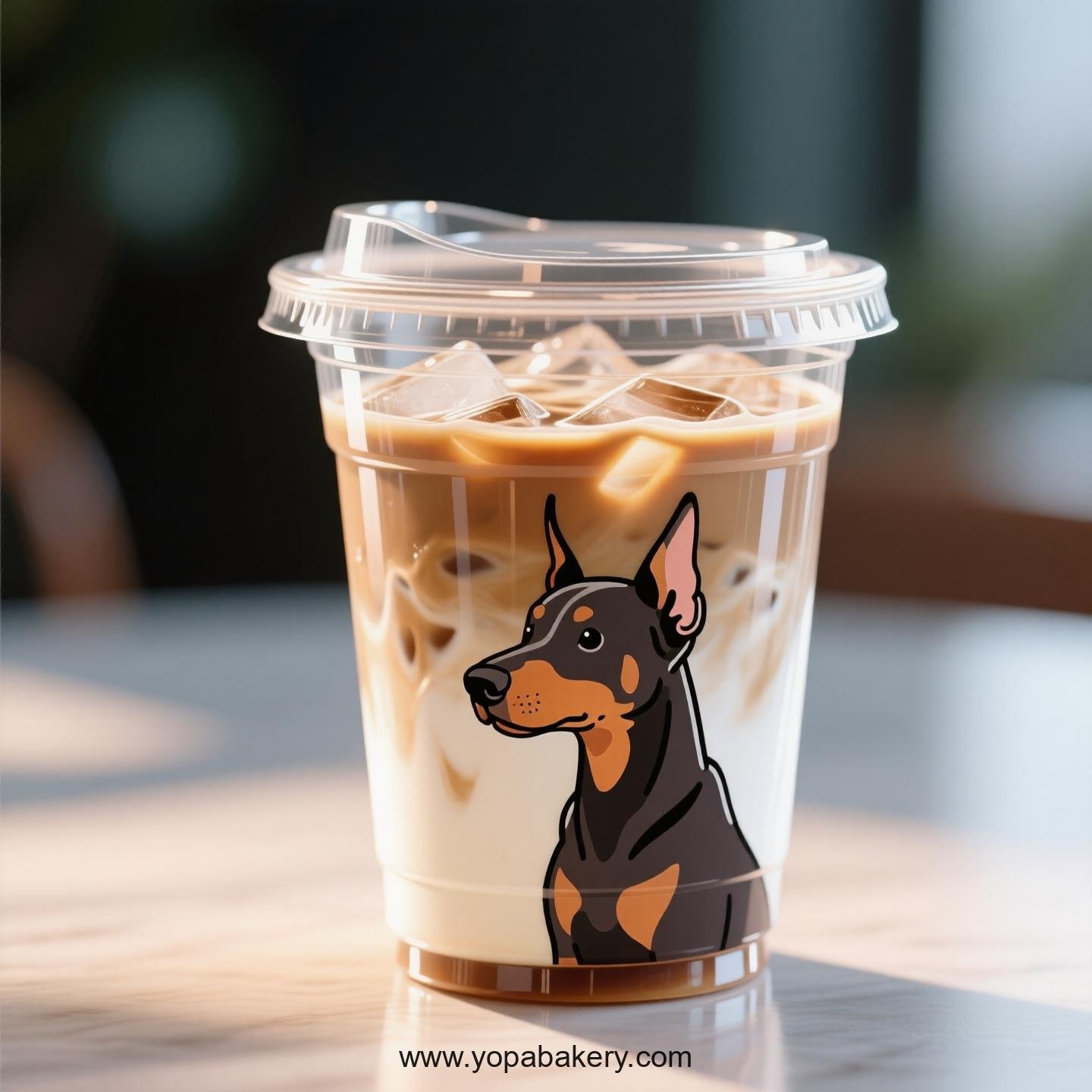 Doberman Pinscher Dog Themed Clear Plastic Cups - Disposable PP & PET Coffee Cups with Lids