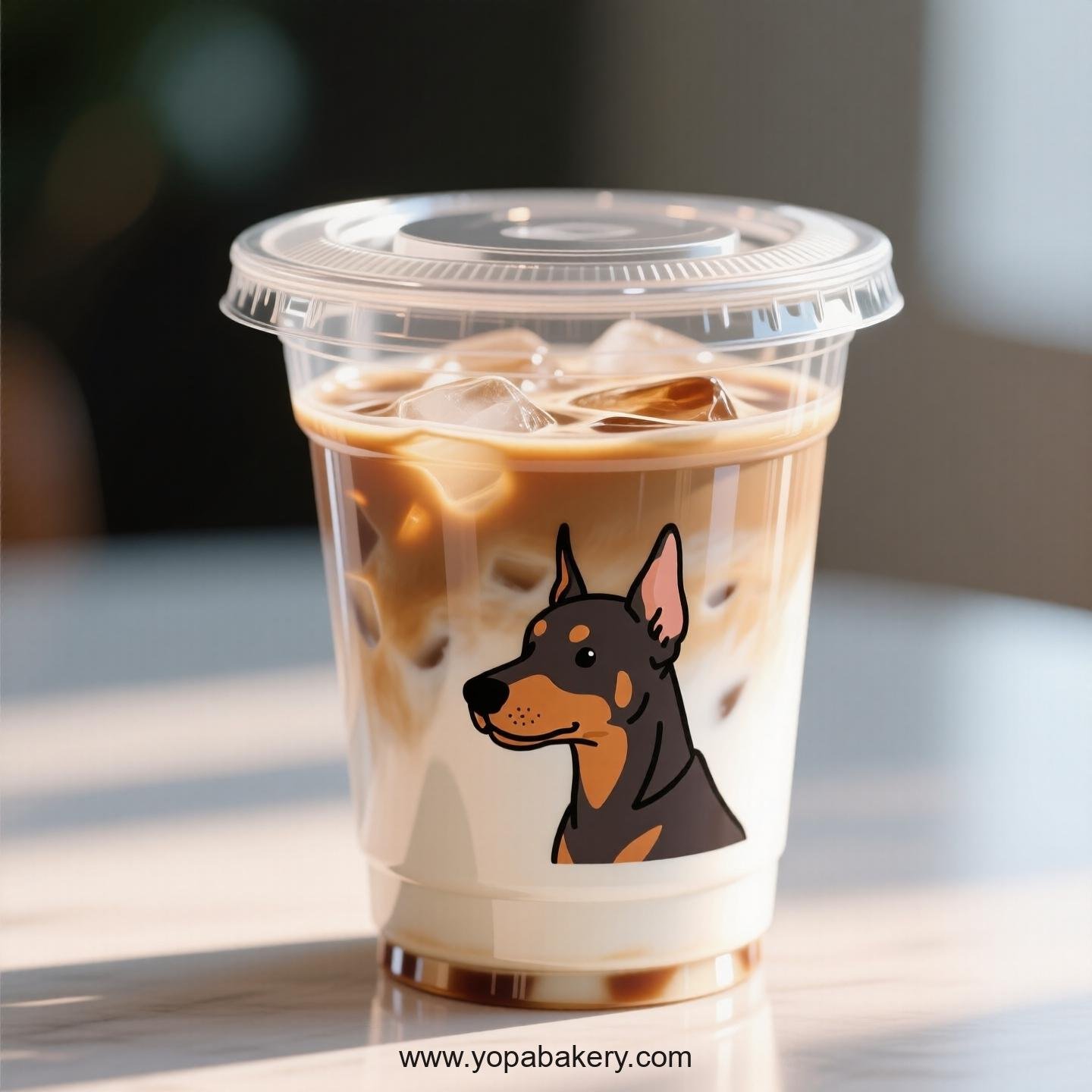 Doberman Pinscher Dog Themed Clear Plastic Cups - Disposable PP & PET Coffee Cups with Lids