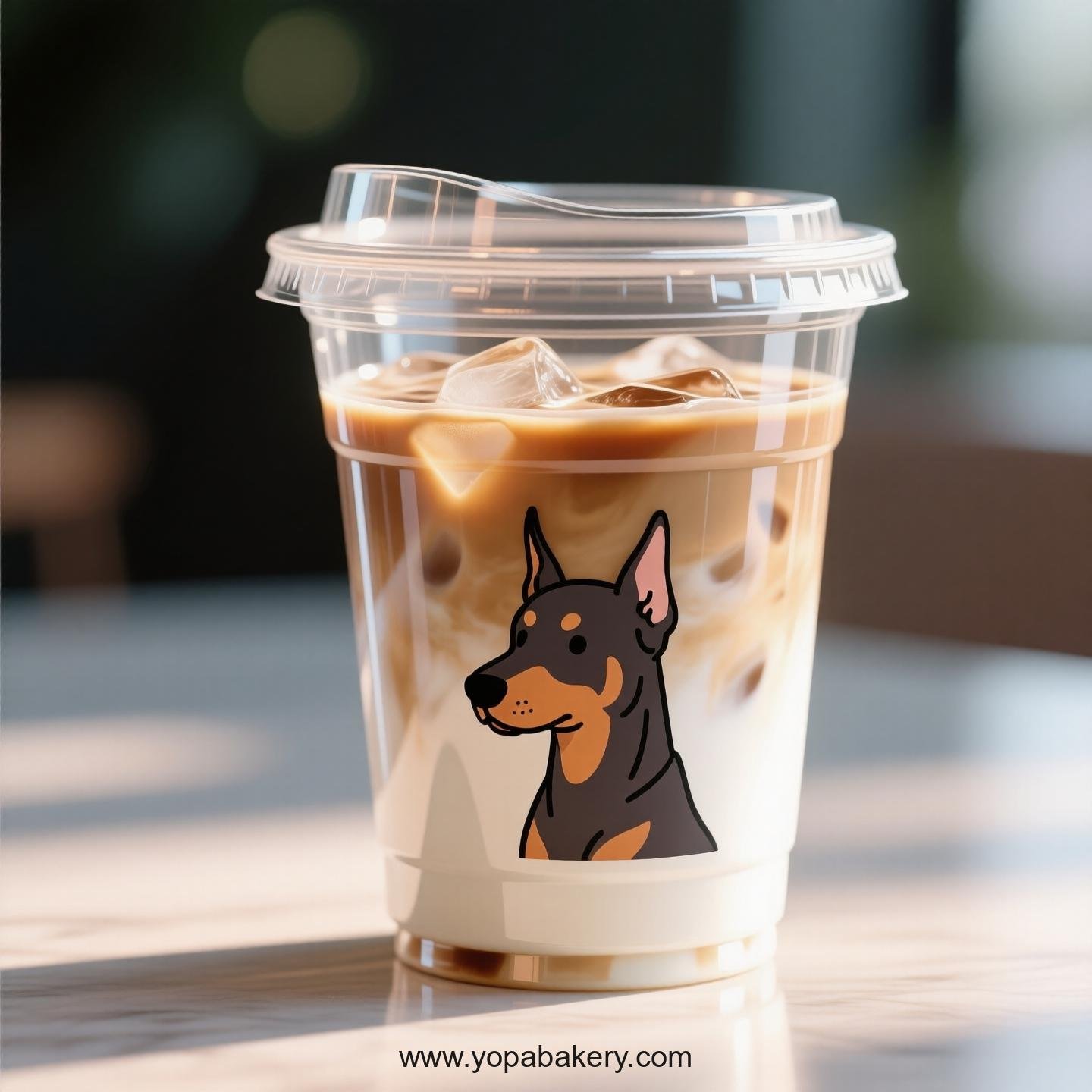 Doberman Pinscher Dog Themed Clear Plastic Cups - Disposable PP & PET Coffee Cups with Lids
