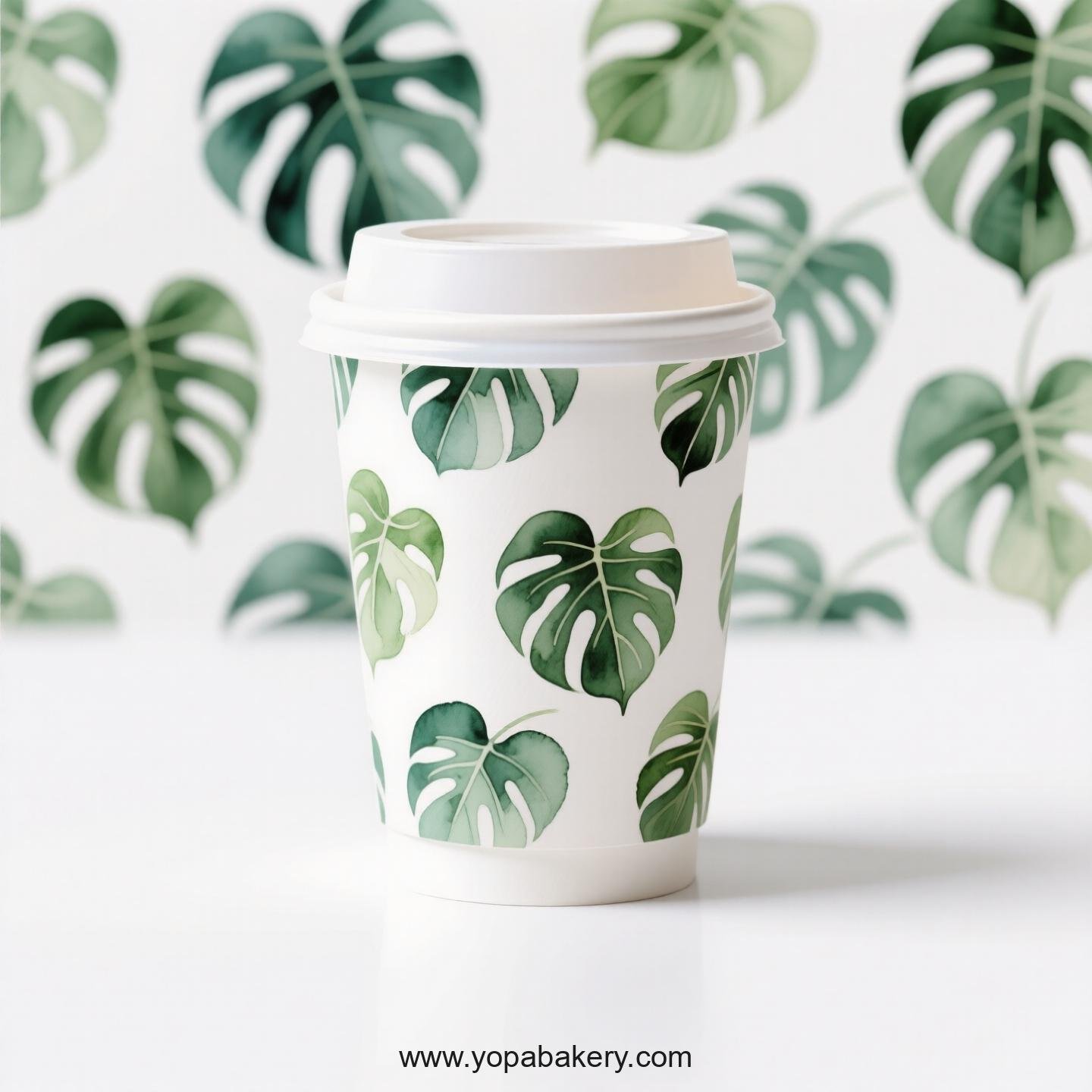 Fiddle Leaf Fig Themed Coffee Paper Cups Factory: Disposable 4-24 oz Custom Logo & Door to Door