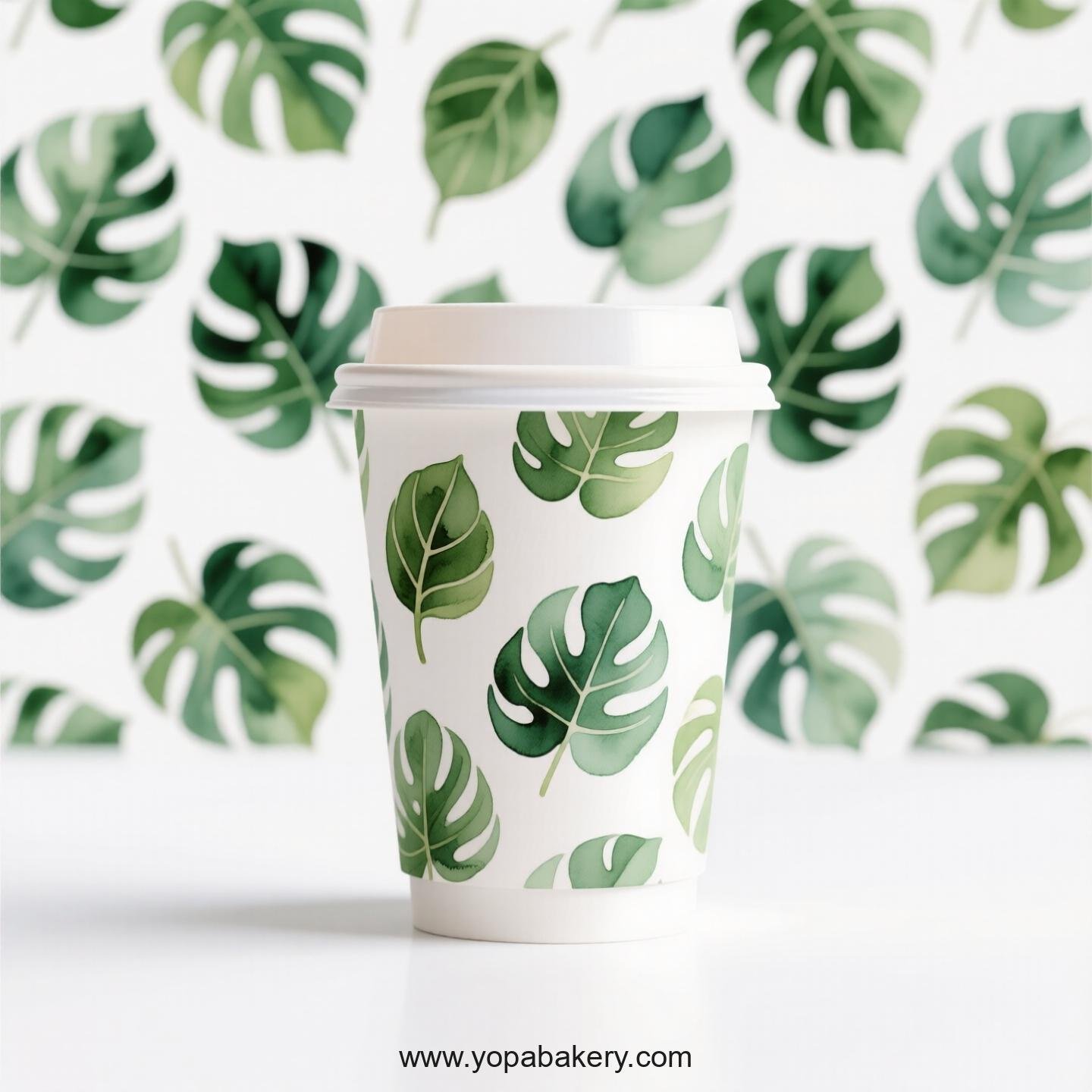 Fiddle Leaf Fig Themed Coffee Paper Cups Factory: Disposable 4-24 oz Custom Logo & Door to Door