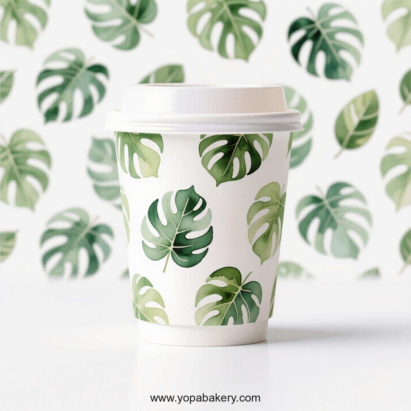 Fiddle Leaf Fig Themed Coffee Paper Cups Factory: Disposable 4-24 oz Custom Logo & Door to Door
