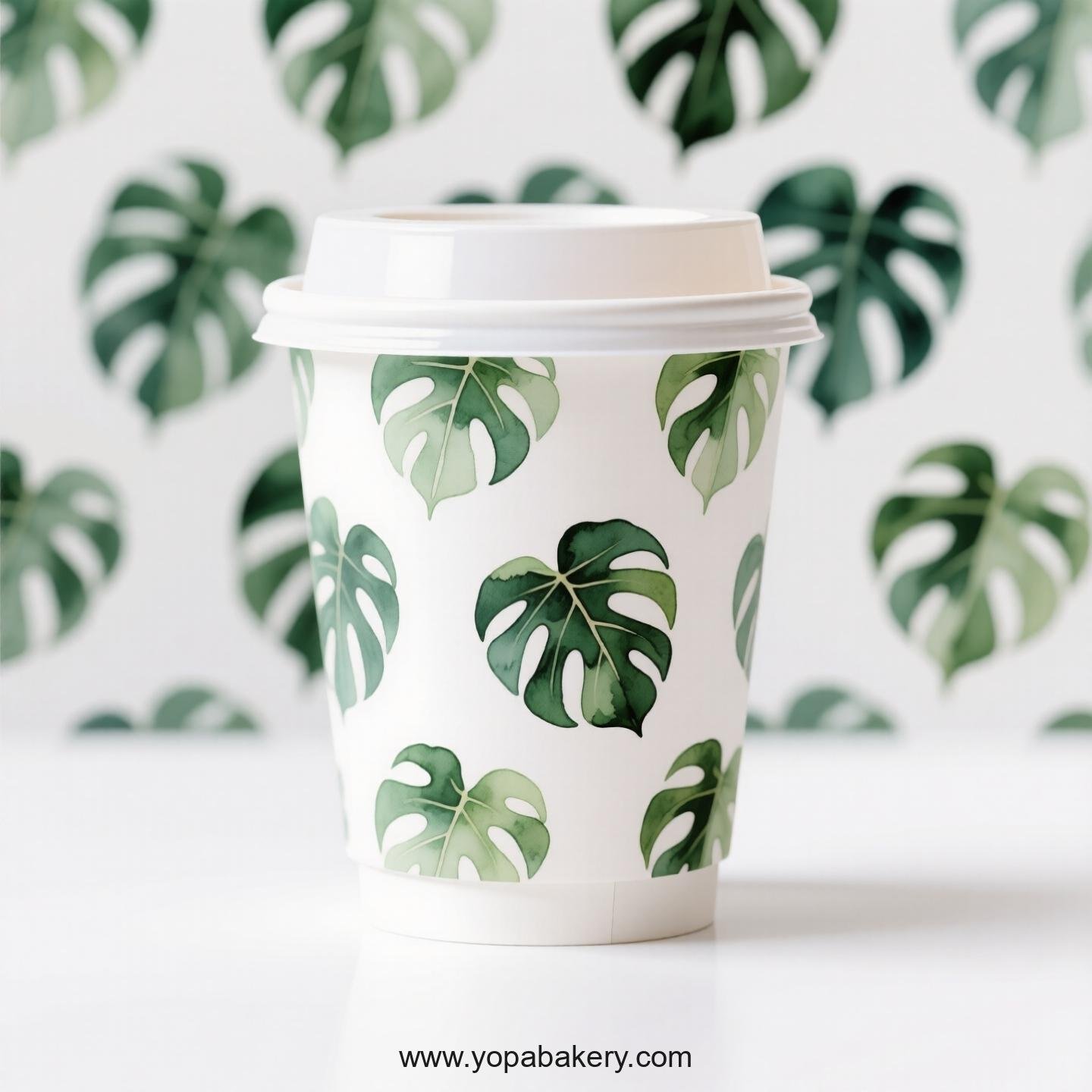 Fiddle Leaf Fig Themed Coffee Paper Cups Factory: Disposable 4-24 oz Custom Logo & Door to Door