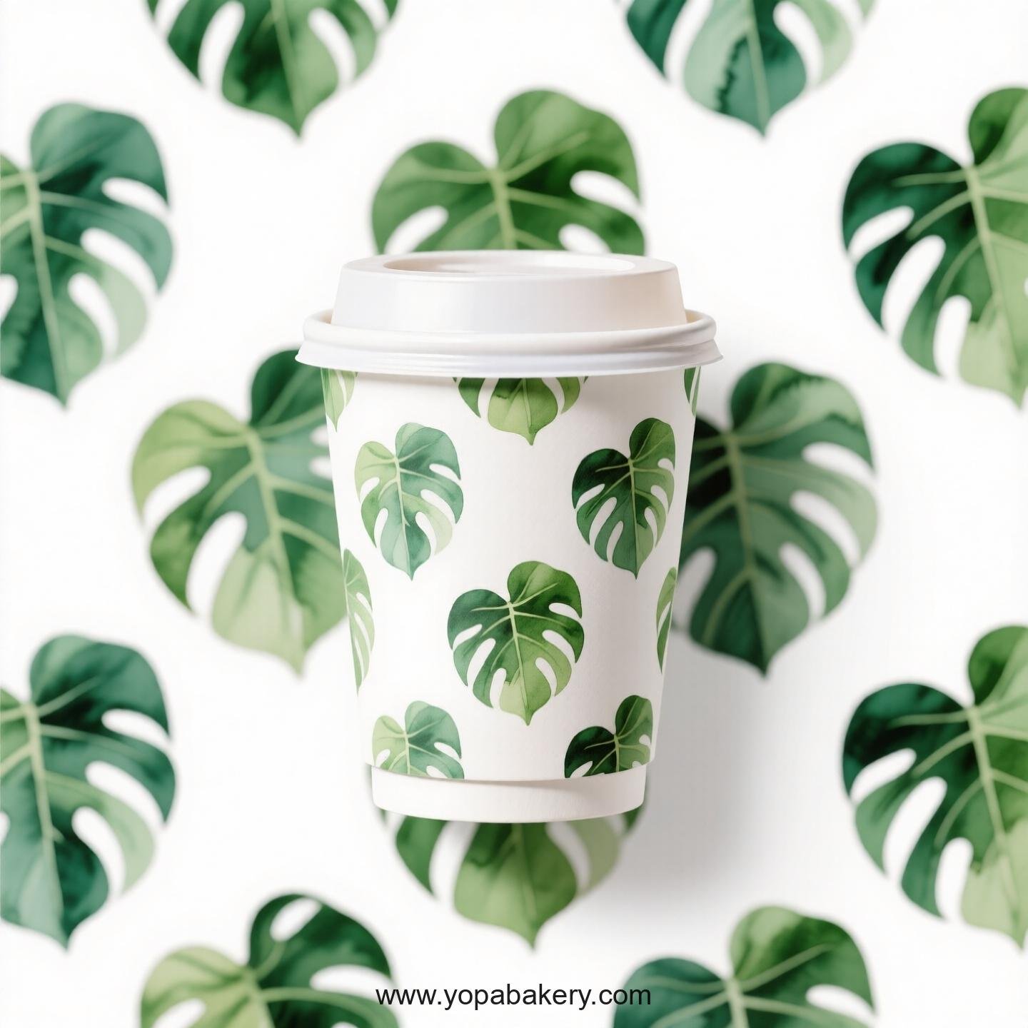 Fiddle Leaf Fig Themed Coffee Paper Cups Factory: Disposable 4-24 oz Custom Logo & Door to Door