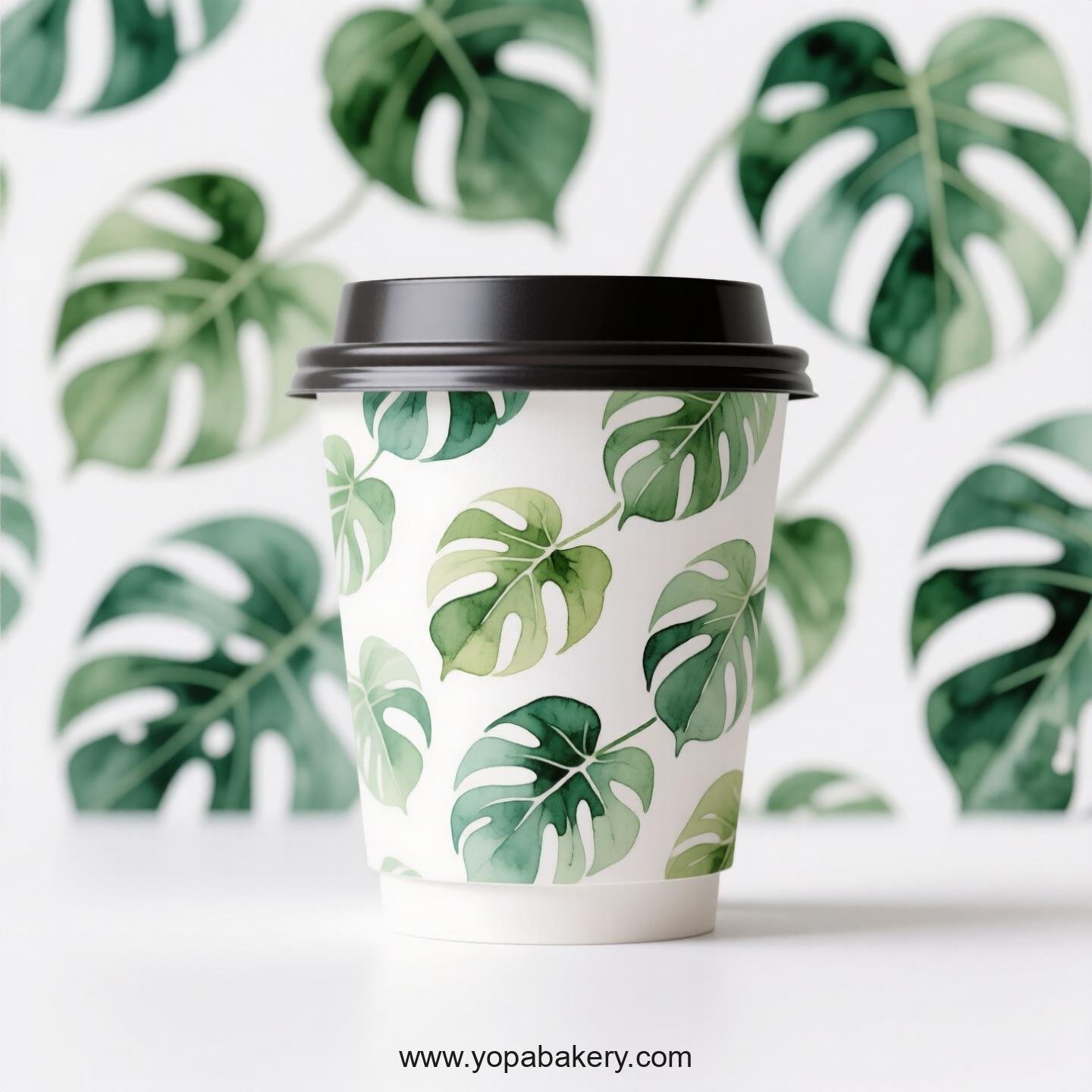 Fiddle Leaf Fig Themed Coffee Paper Cups Factory: Disposable 4-24 oz Custom Logo & Door to Door