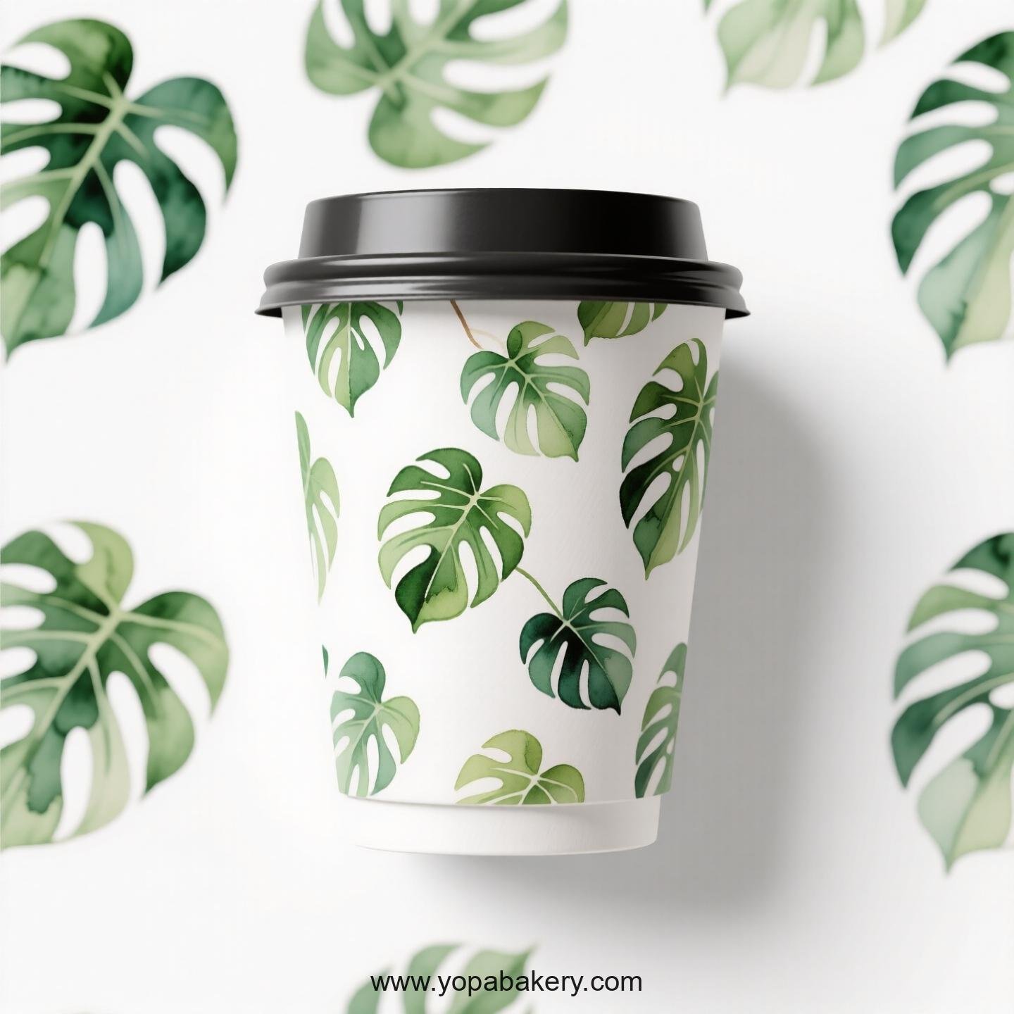 Fiddle Leaf Fig Themed Coffee Paper Cups Factory: Disposable 4-24 oz Custom Logo & Door to Door