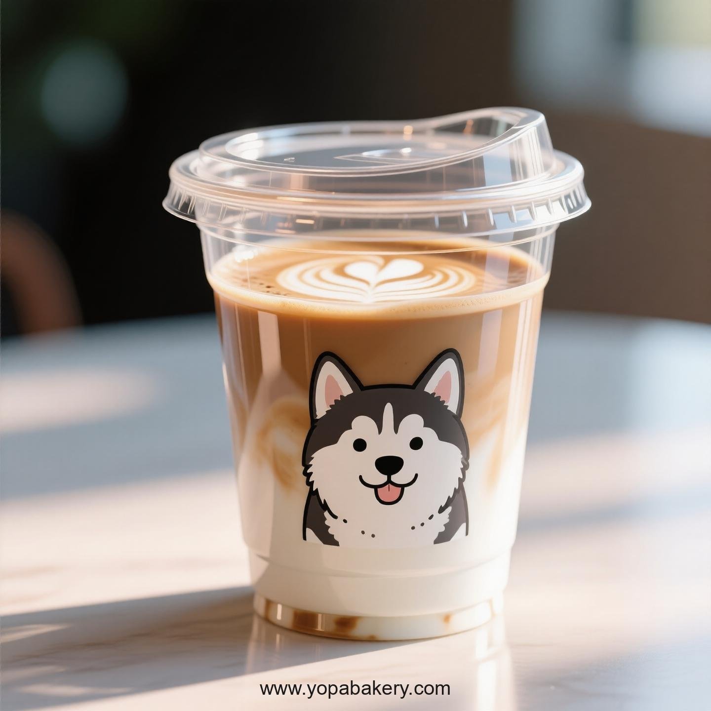 Husky Dog Themed Clear Plastic Cups - Disposable PP & PET Coffee Cups with Lids