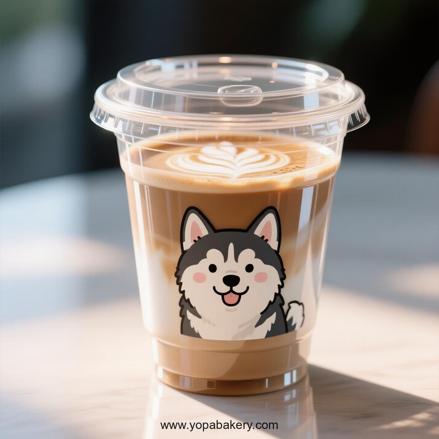 Husky Dog Themed Clear Plastic Cups - Disposable PP & PET Coffee Cups with Lids
