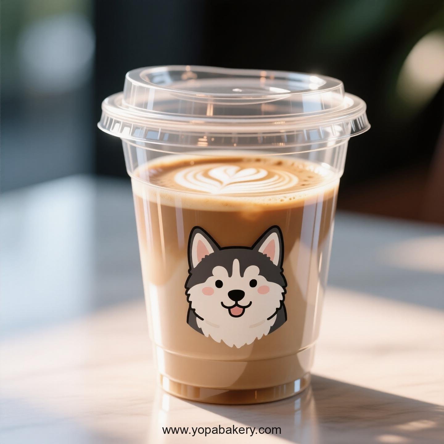 Husky Dog Themed Clear Plastic Cups - Disposable PP & PET Coffee Cups with Lids