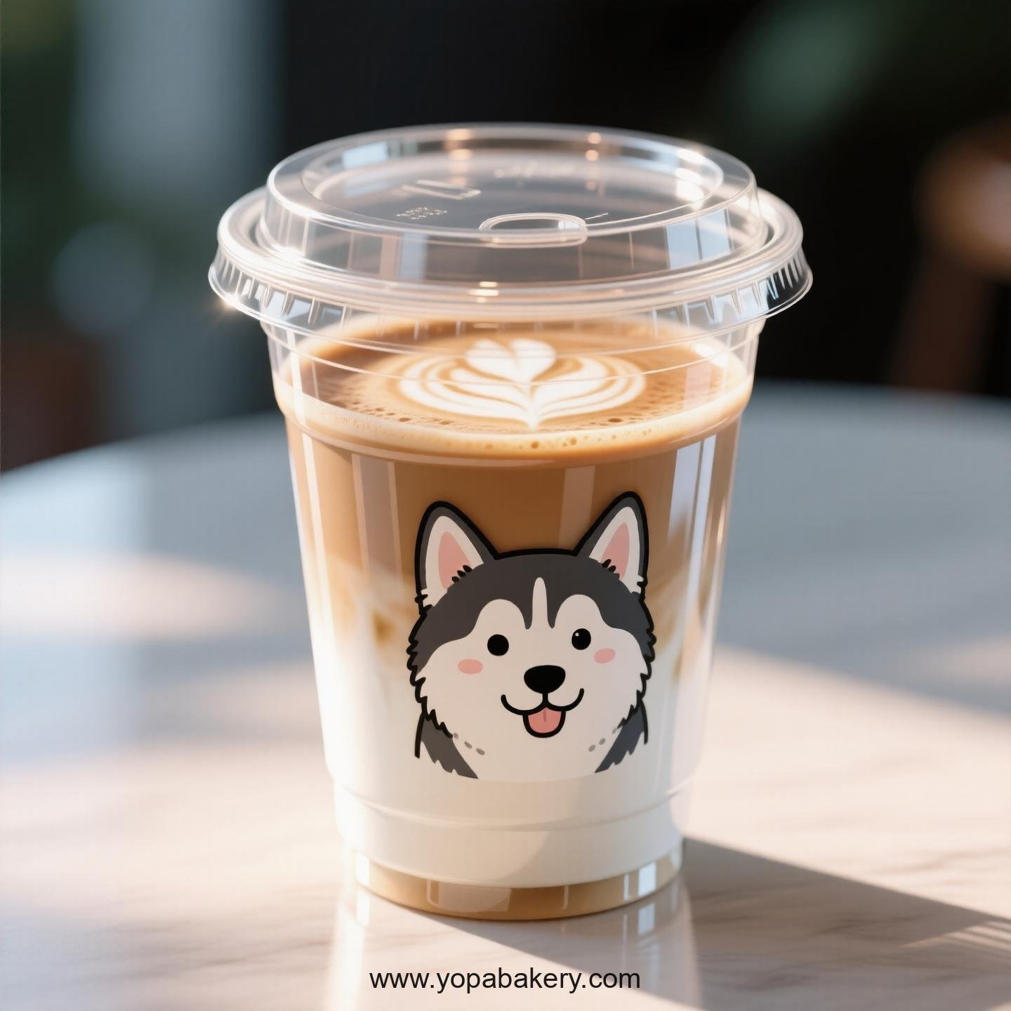 Husky Dog Themed Clear Plastic Cups - Disposable PP & PET Coffee Cups with Lids