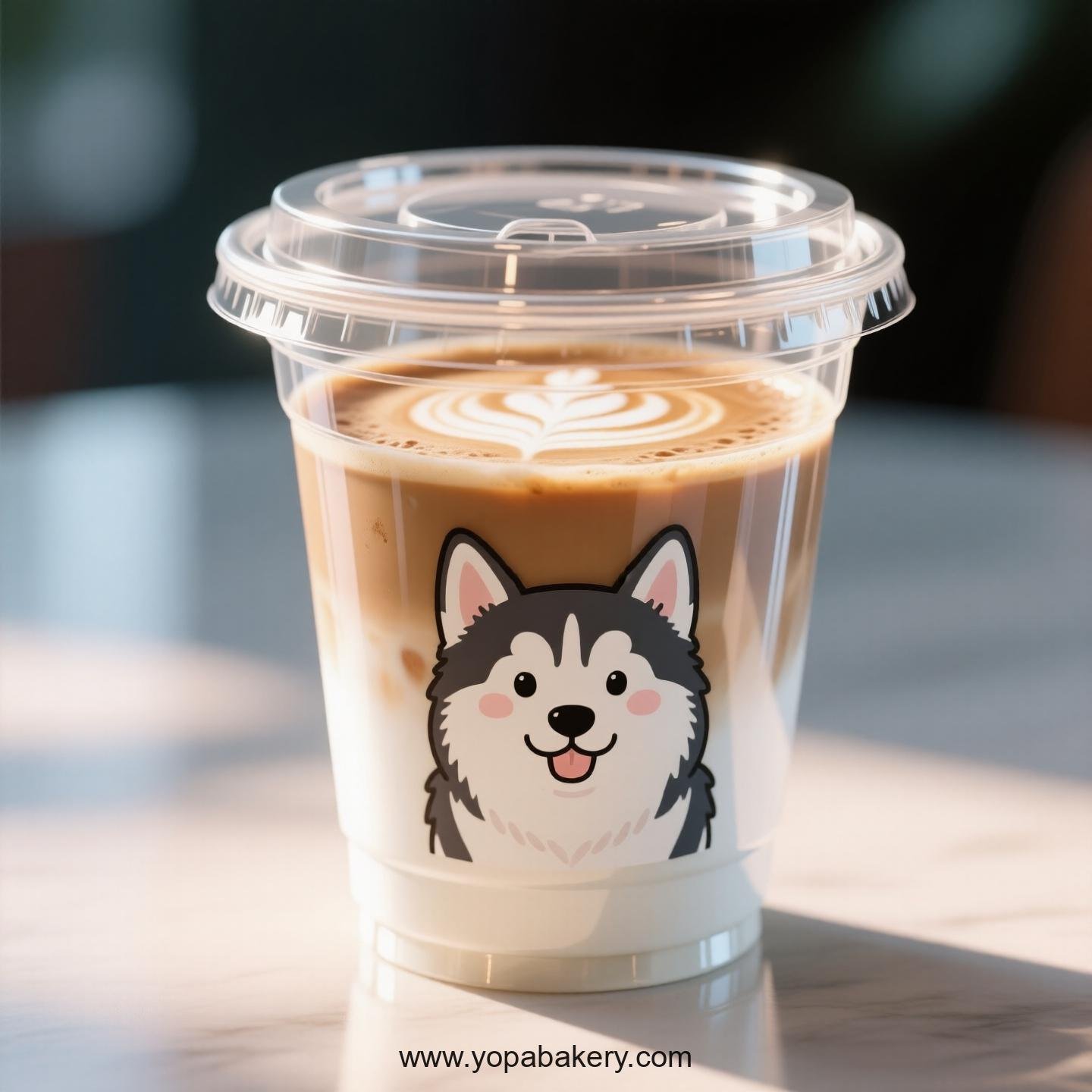 Husky Dog Themed Clear Plastic Cups - Disposable PP & PET Coffee Cups with Lids