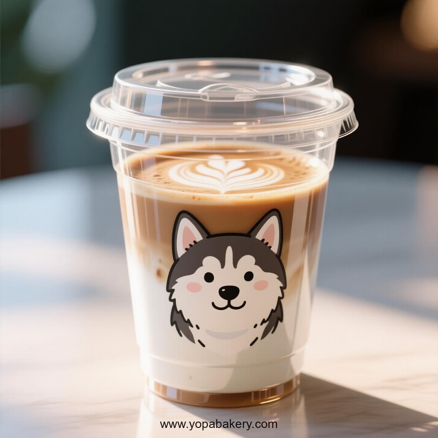 Husky Dog Themed Clear Plastic Cups - Disposable PP & PET Coffee Cups with Lids