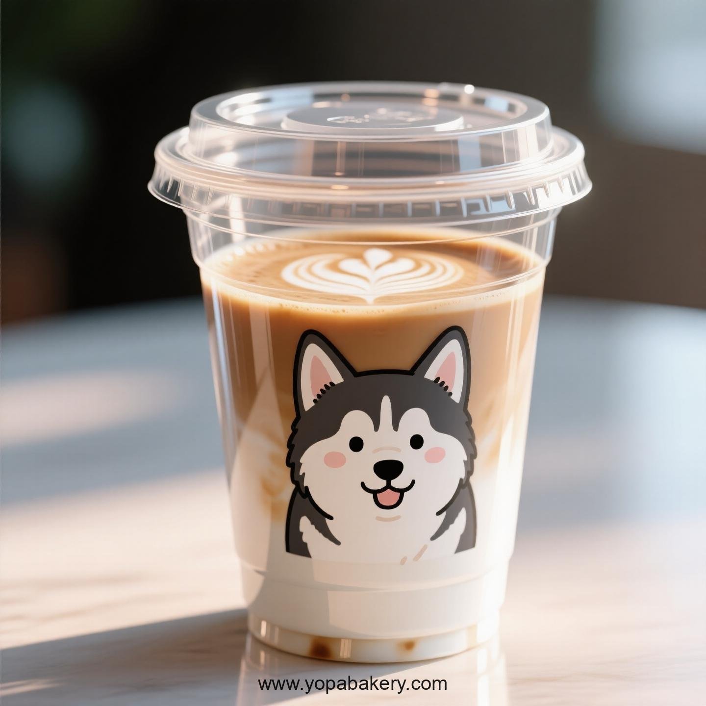 Husky Dog Themed Clear Plastic Cups - Disposable PP & PET Coffee Cups with Lids