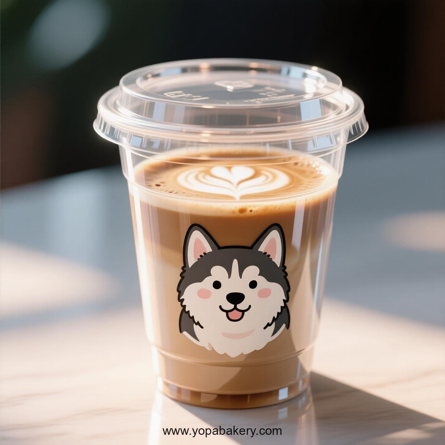 Husky Dog Themed Clear Plastic Cups - Disposable PP & PET Coffee Cups with Lids