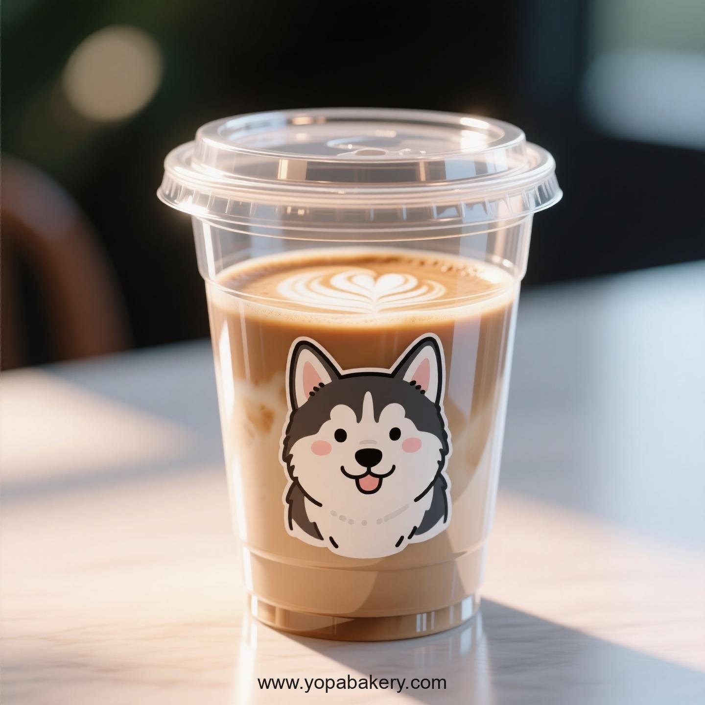 Husky Dog Themed Clear Plastic Cups - Disposable PP & PET Coffee Cups with Lids