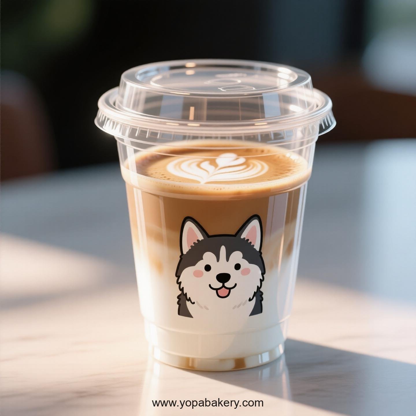 Husky Dog Themed Clear Plastic Cups - Disposable PP & PET Coffee Cups with Lids