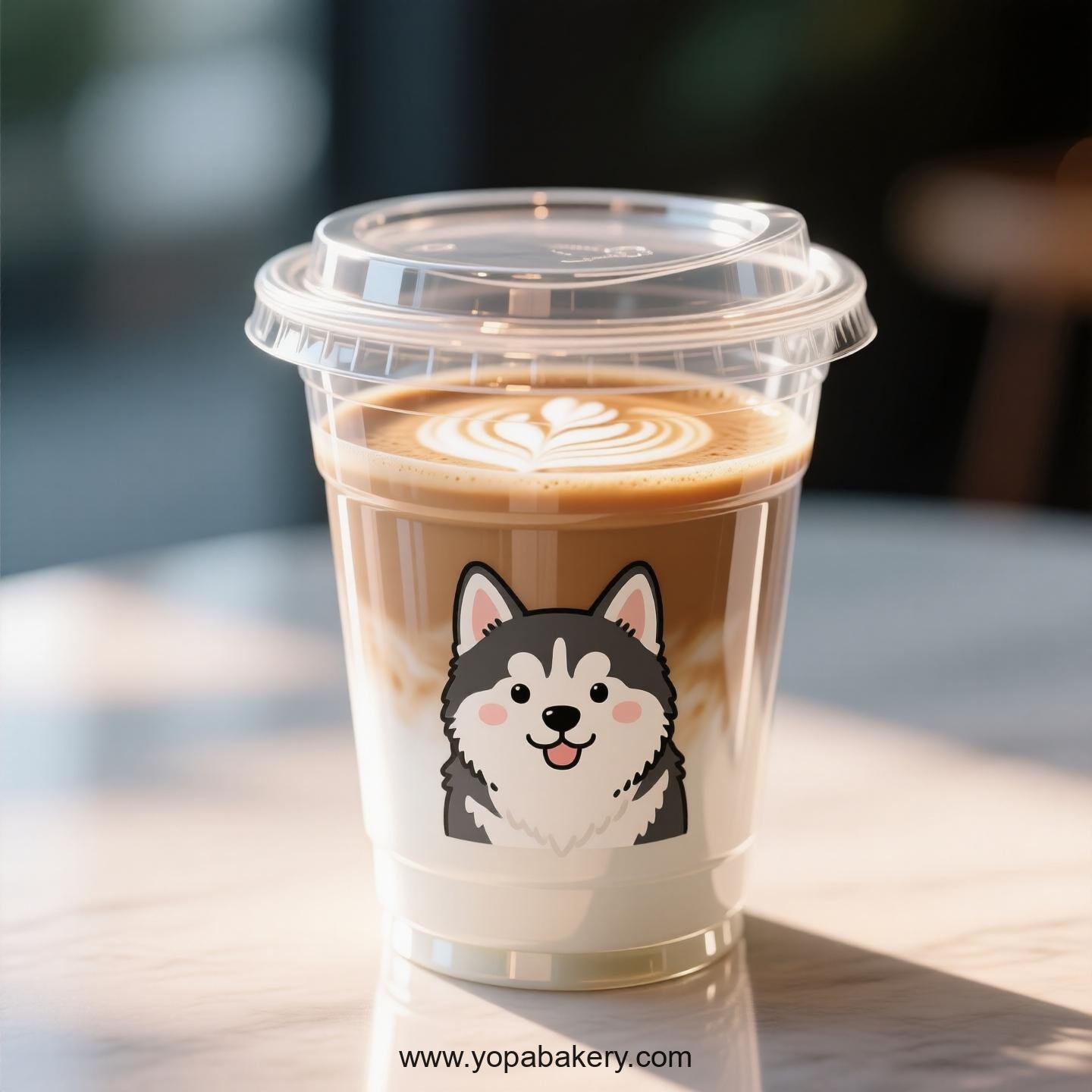 Husky Dog Themed Clear Plastic Cups - Disposable PP & PET Coffee Cups with Lids