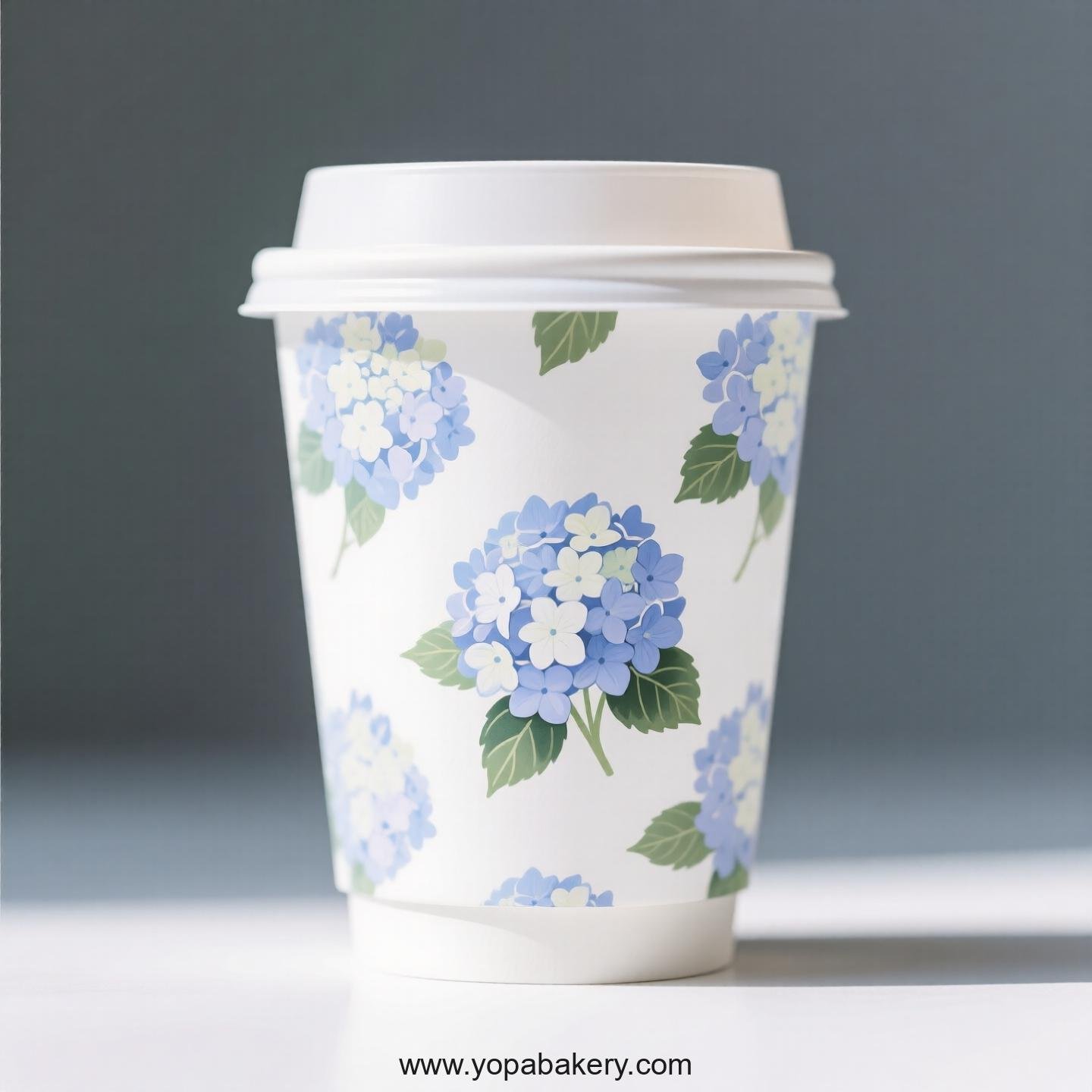 Hydrangea Themed Coffee Paper Cups Disposable Factory: 4-24 oz Custom Logo & Door to Door