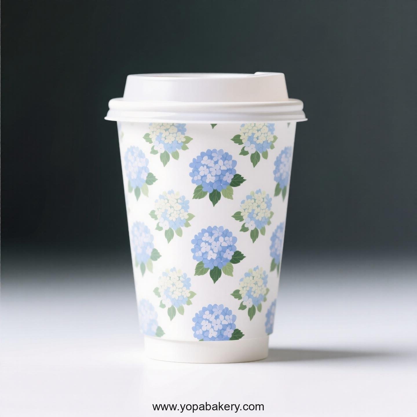 Hydrangea Themed Coffee Paper Cups Disposable Factory: 4-24 oz Custom Logo & Door to Door
