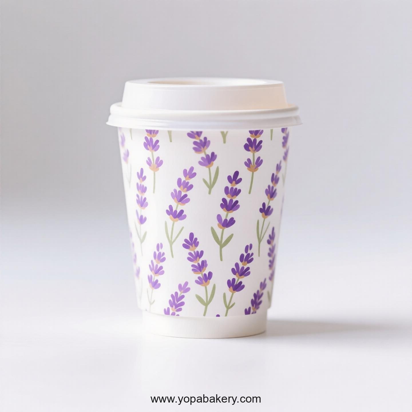 Lavender Themed Coffee Paper Cups Factory:  4-24 oz Disposable Cup Custom Logo & Door to Door