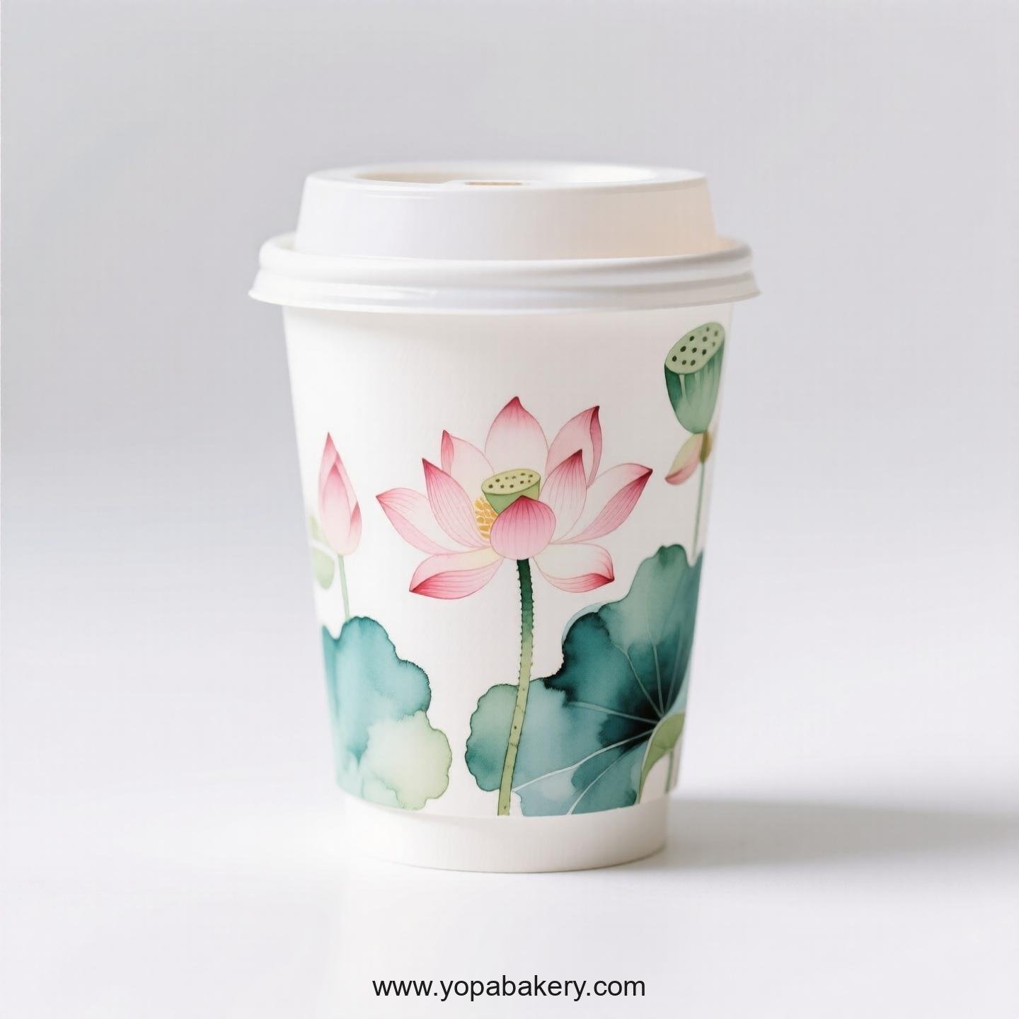 Lotus Design Coffee Paper Cups Factory: 4-24 oz Custom Logo