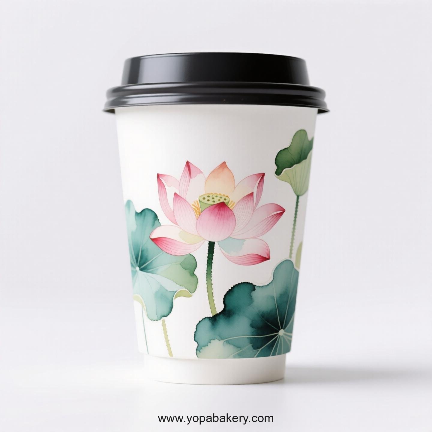 Lotus Design Coffee Paper Cups Factory: 4-24 oz Custom Logo