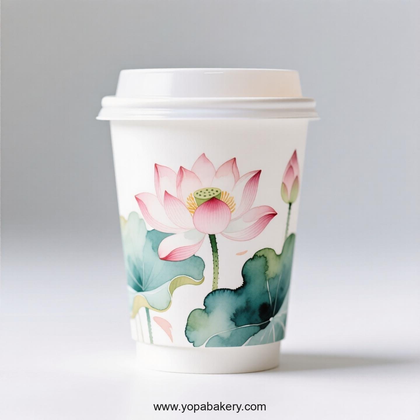 Lotus Design Coffee Paper Cups Factory: 4-24 oz Custom Logo
