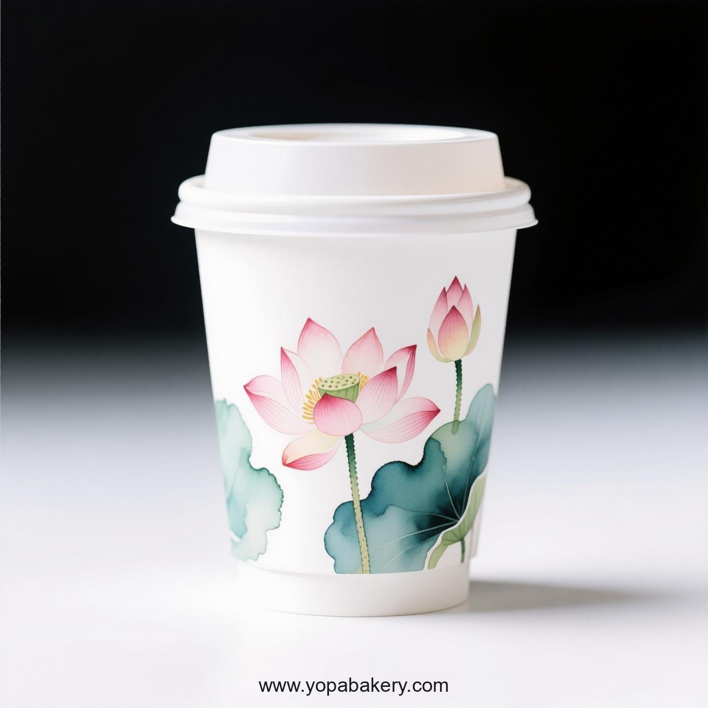 Lotus Design Coffee Paper Cups Factory: 4-24 oz Custom Logo