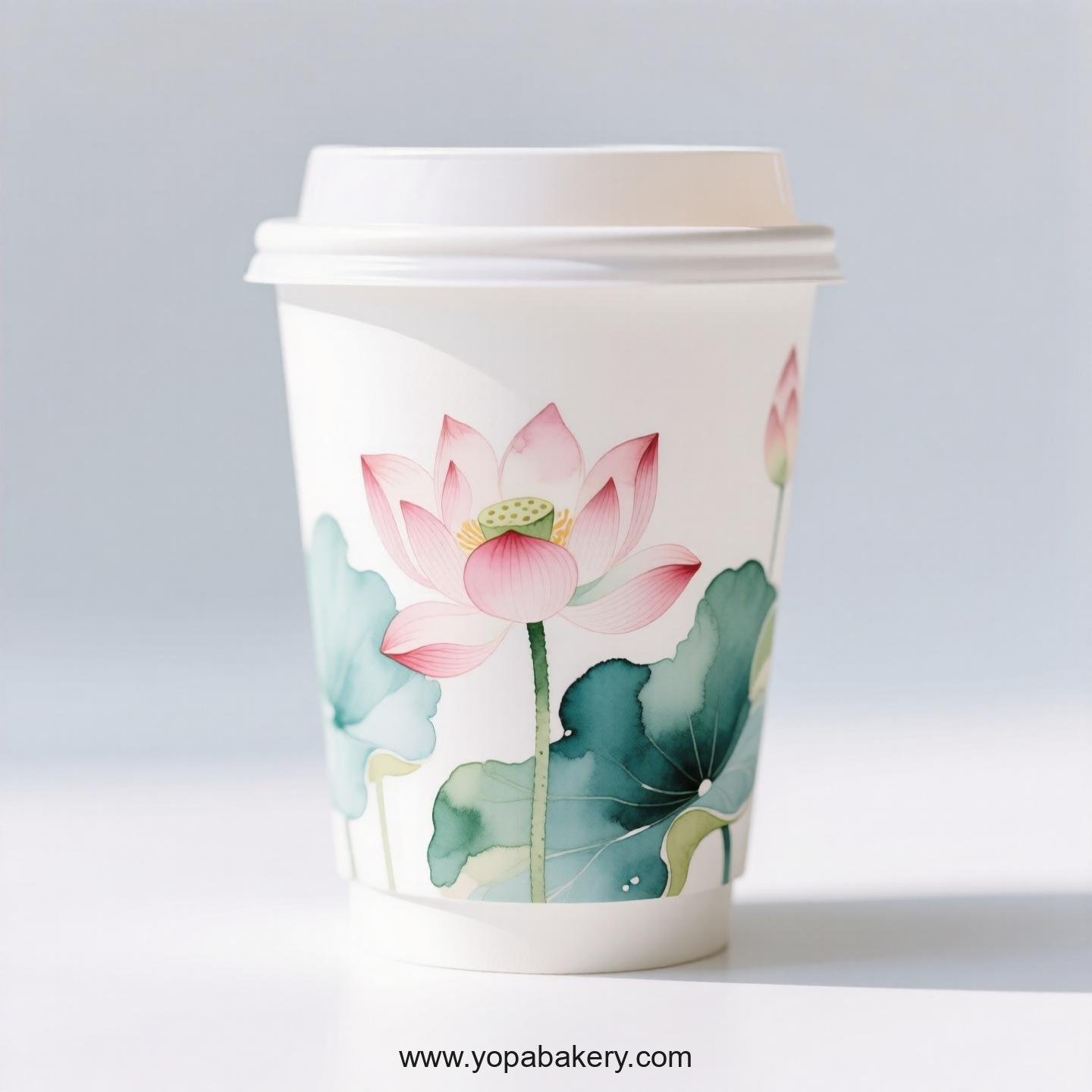 Lotus Design Coffee Paper Cups Factory: 4-24 oz Custom Logo