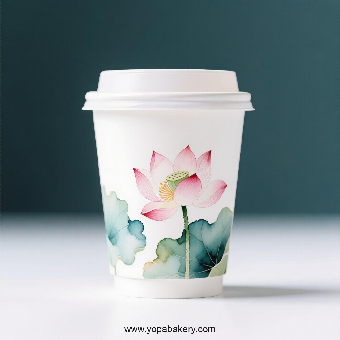 Lotus Design Coffee Paper Cups Factory: 4-24 oz Custom Logo