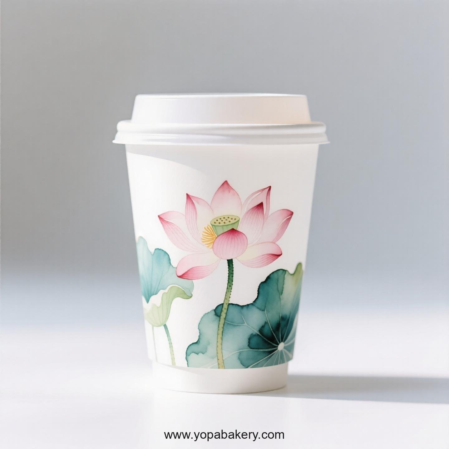 Lotus Design Coffee Paper Cups Factory: 4-24 oz Custom Logo