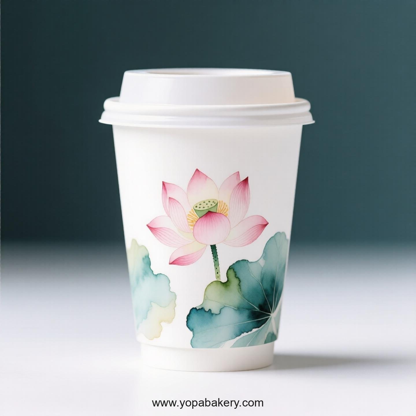 Lotus Design Coffee Paper Cups Factory: 4-24 oz Custom Logo