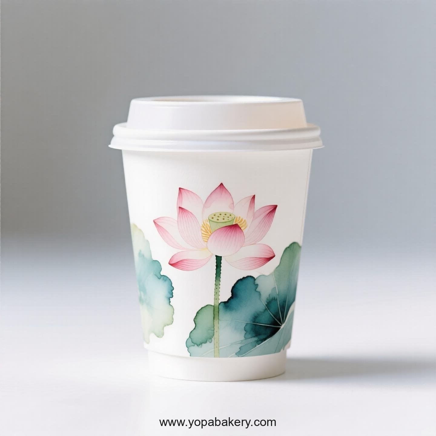 Lotus Design Coffee Paper Cups Factory: 4-24 oz Custom Logo