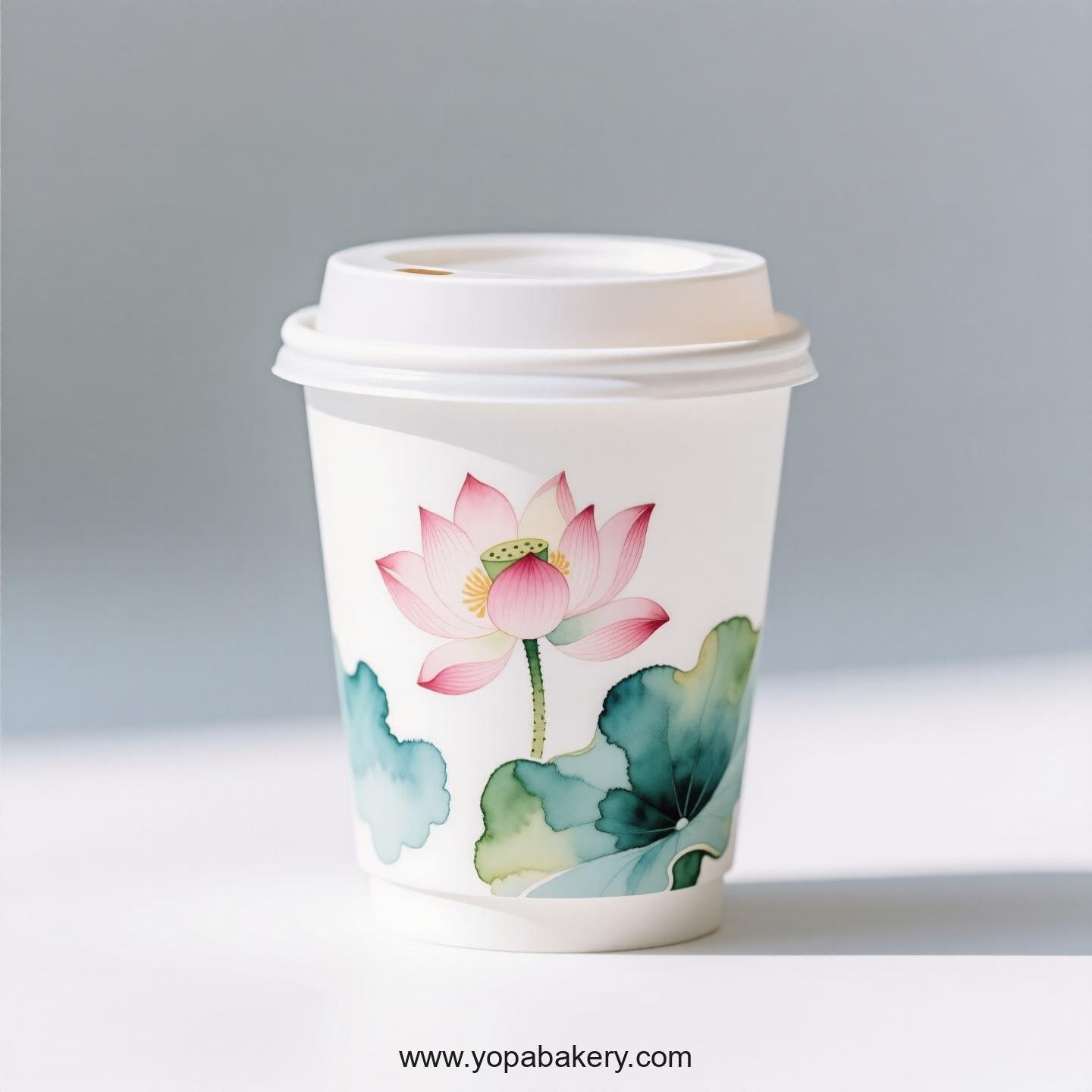 Lotus Design Coffee Paper Cups Factory: 4-24 oz Custom Logo