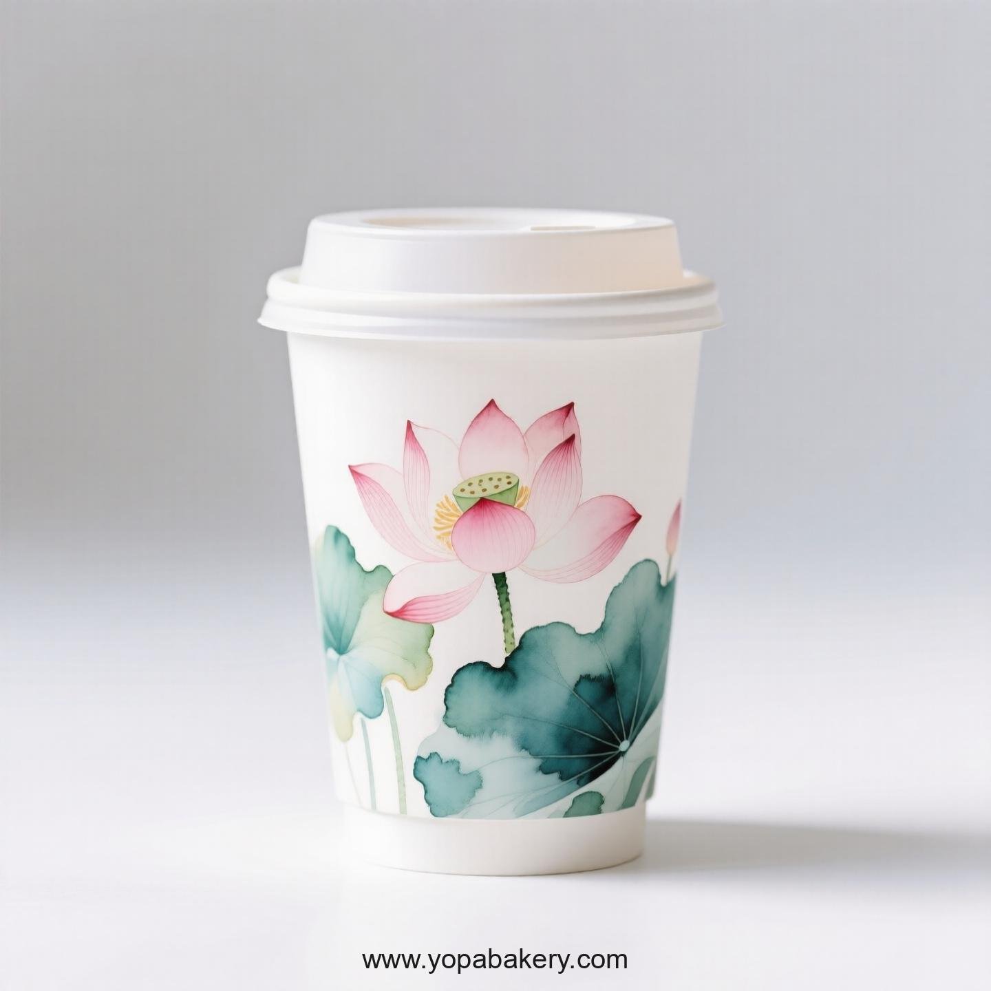 Lotus Design Coffee Paper Cups Factory: 4-24 oz Custom Logo