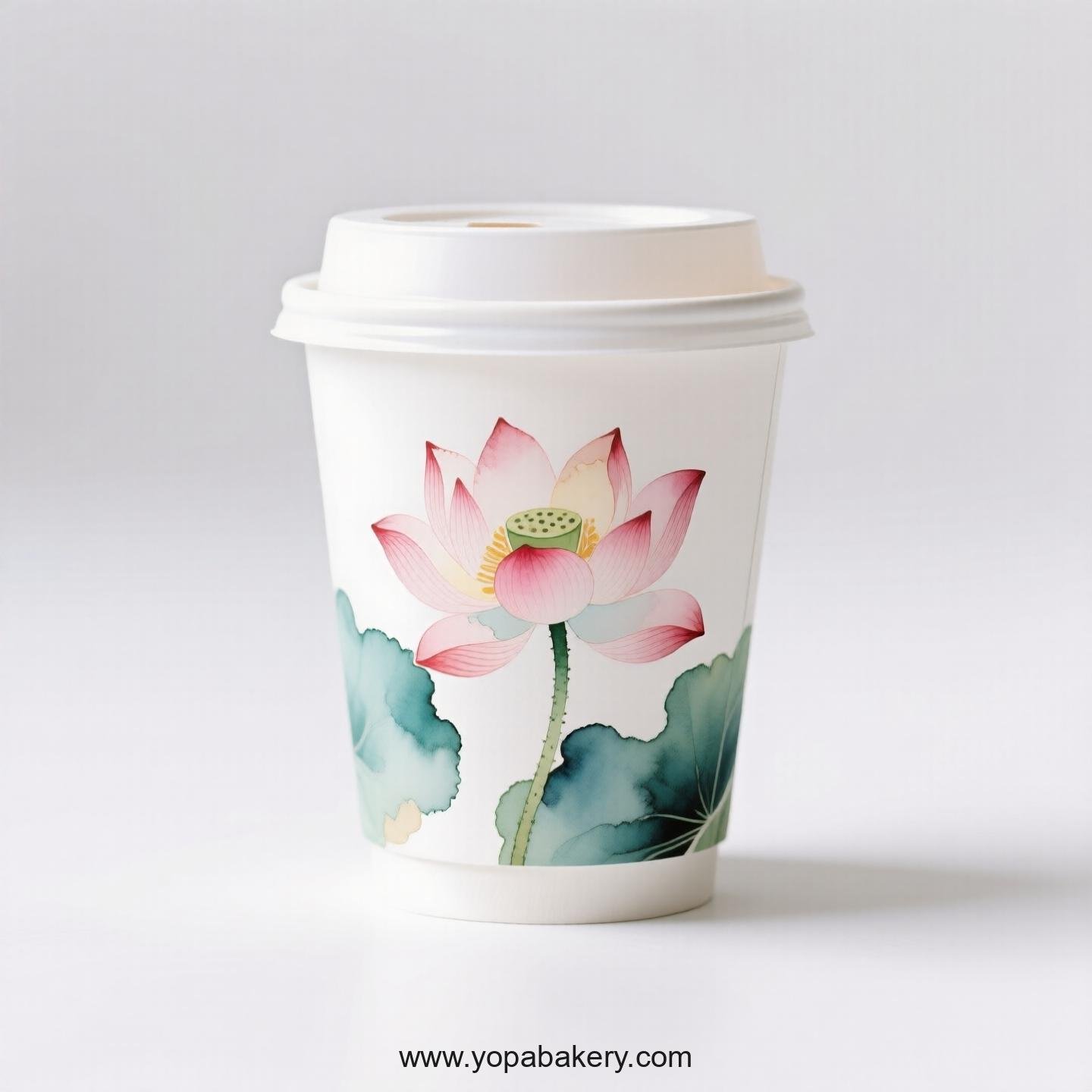 Lotus Design Coffee Paper Cups Factory: 4-24 oz Custom Logo