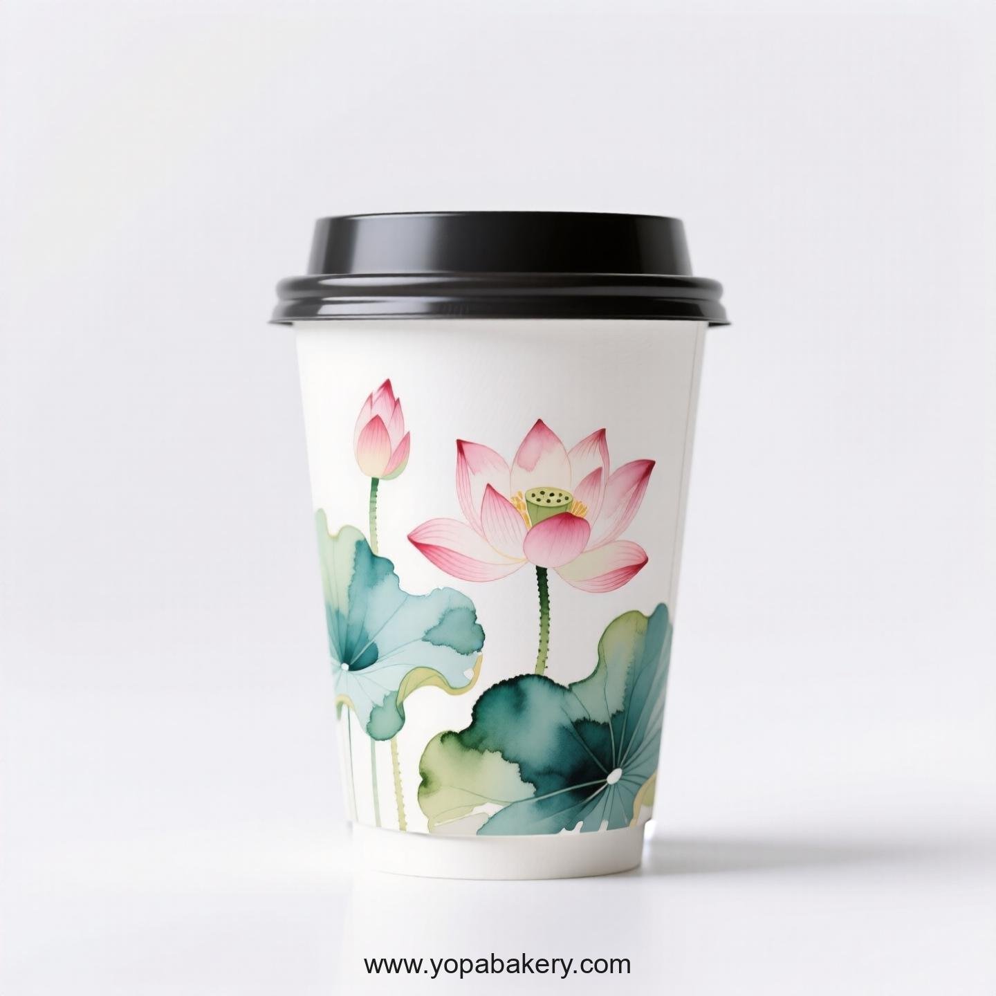 Lotus Design Coffee Paper Cups Factory: 4-24 oz Custom Logo