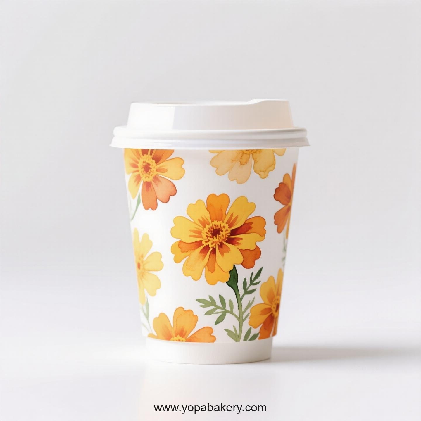 Disposable Marigold Themed Coffee Paper Cups Factory: 4-24 oz Custom Logo & Door to Door